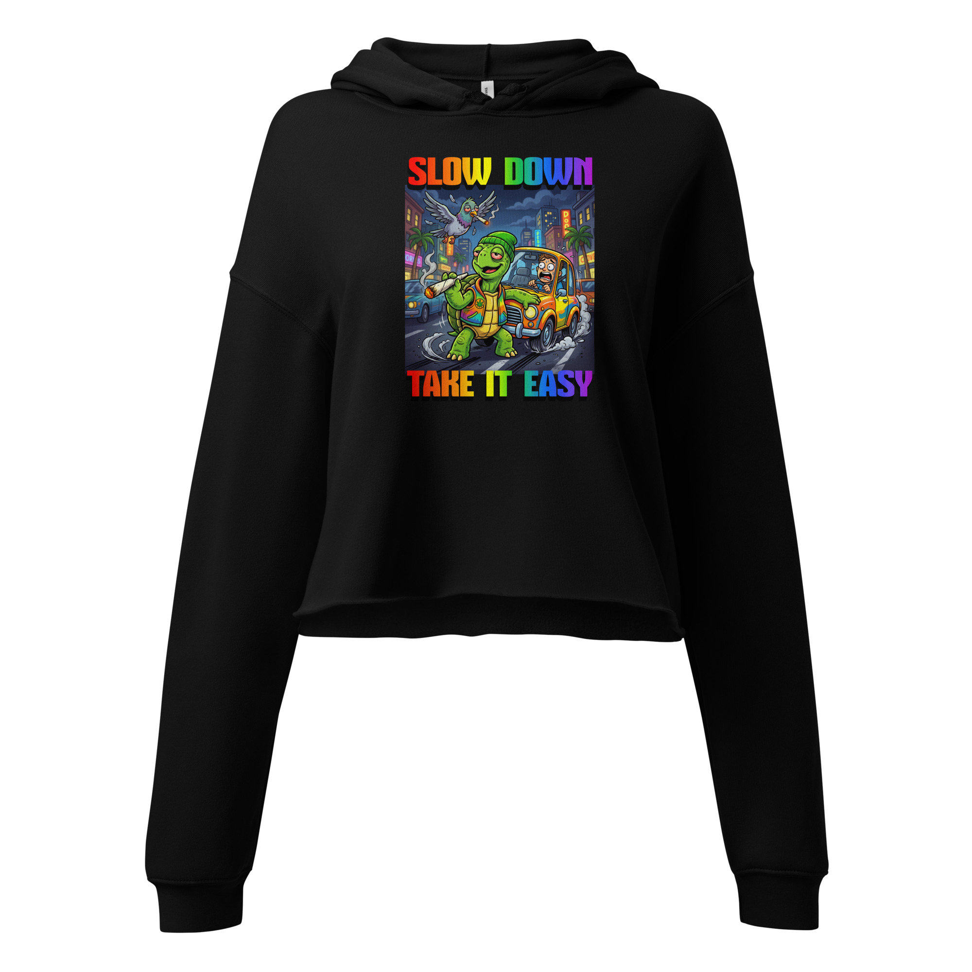 "SLOW DOWN, TAKE IT EASY" PREMIUM CROP HOODIE | WOMEN