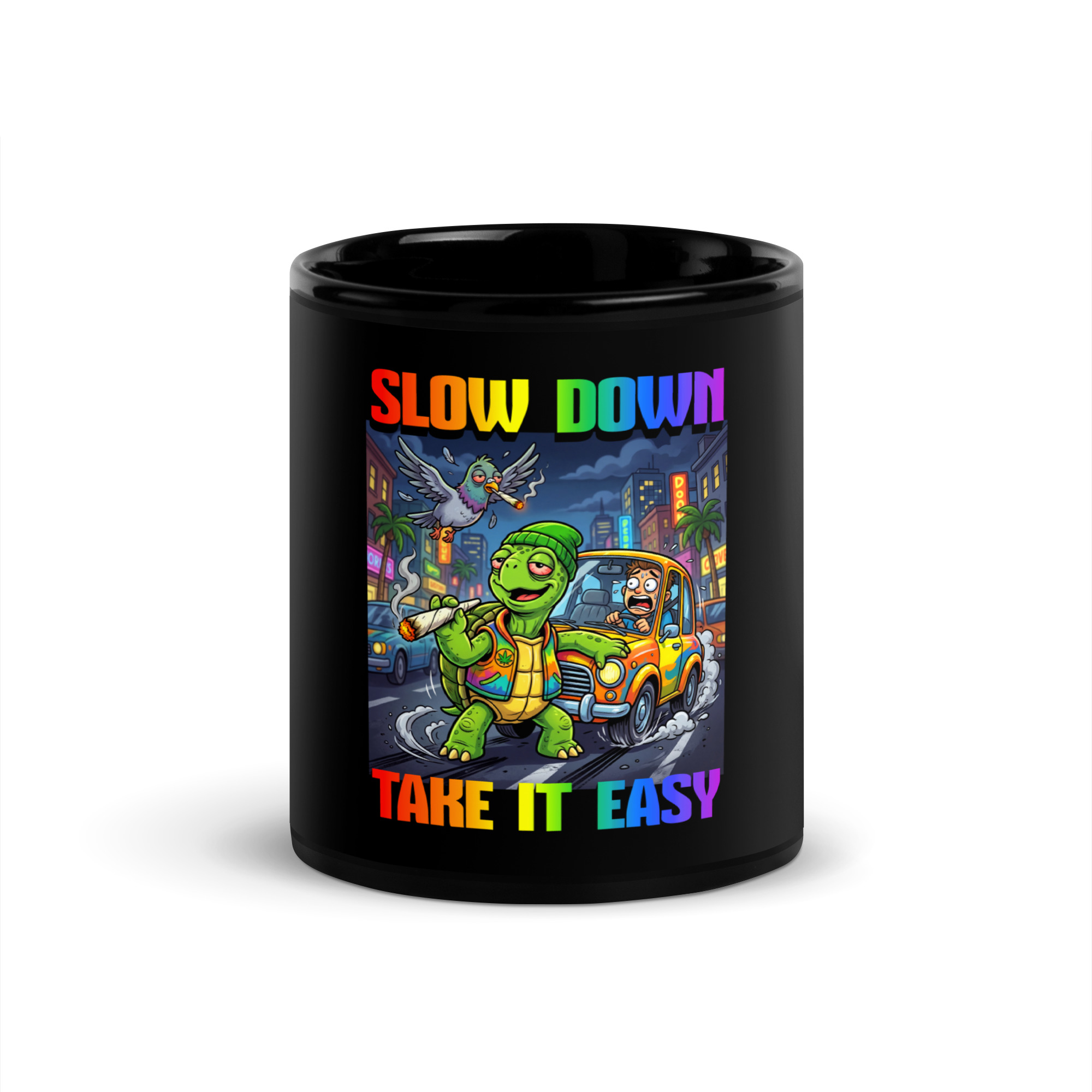 "SLOW DOWN, TAKE IT EASY" KAFFETASSE SCHWARZ 