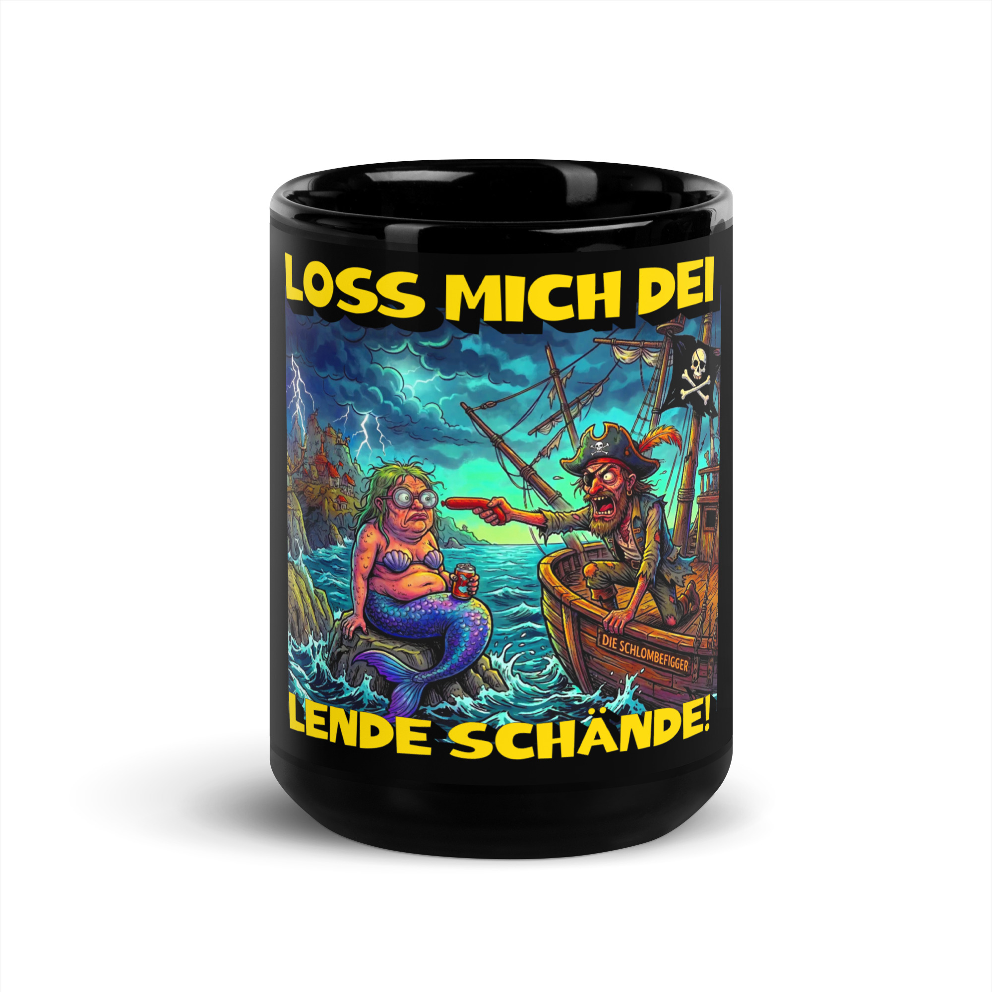 "LOSS MICH DEI LENDE SCHÄNDE" KAFFETASSE SCHWARZ |