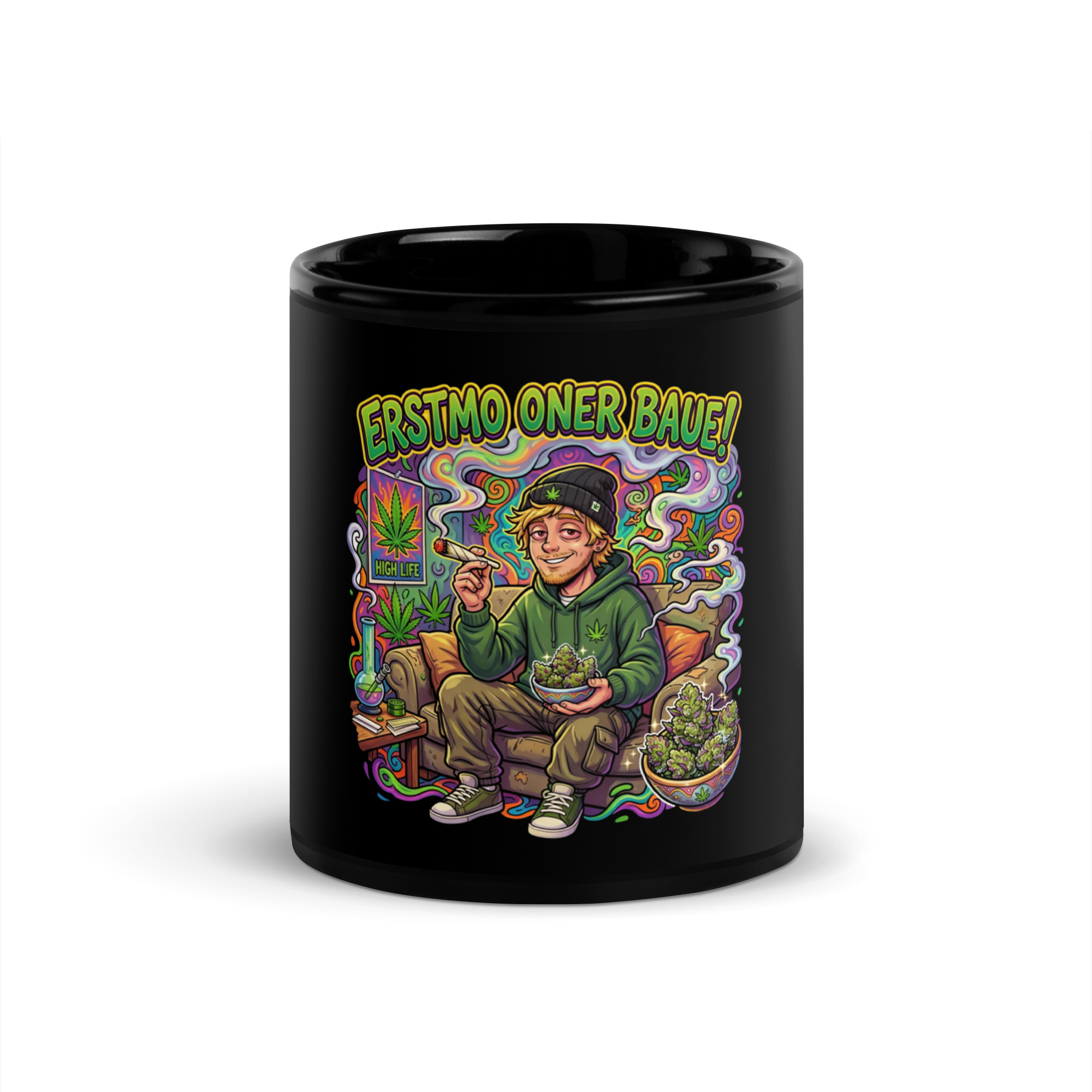 "ERSTMO ONER BAUE!" KAFFETASSE SCHWARZ