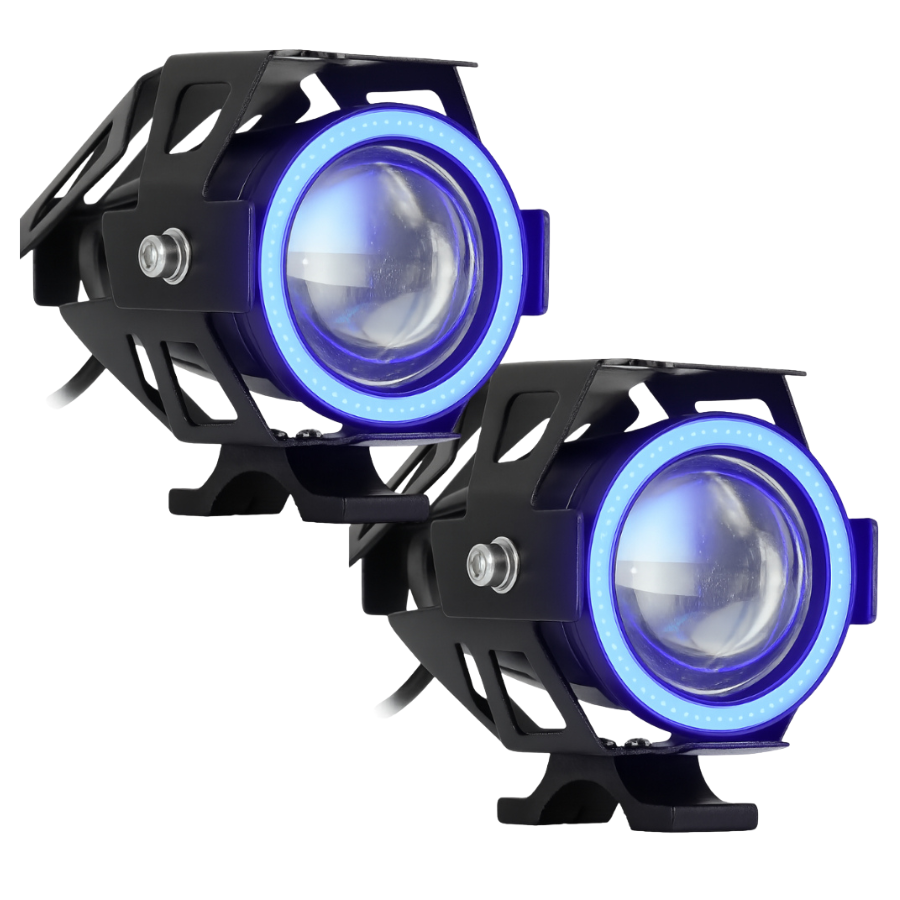 Par Farol Milha Moto U7 Mini Azul/branco Angel Eye Neblina