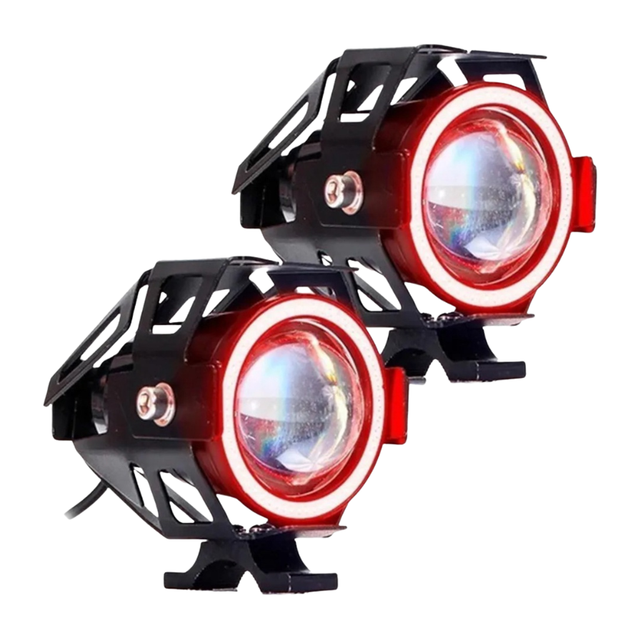 Par Farol Milha Moto Angel Eyes U7 Led Auxiliar Vermelho