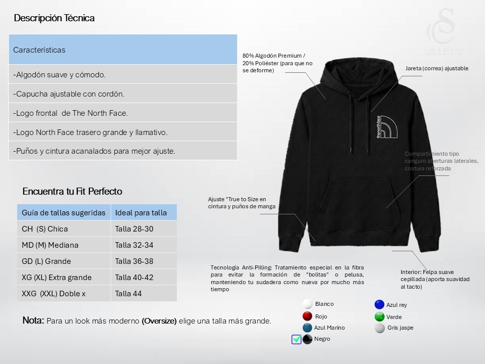 Sudadera TNF · Negra · Logo Frontal y Posterior