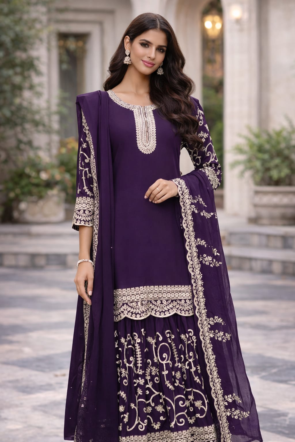 Embroidered Purple Sharara