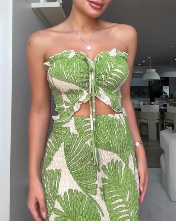 CHICME Floral Printed Vacation Dress Halter Tie Ruched Shirred Bandeau Party Dress