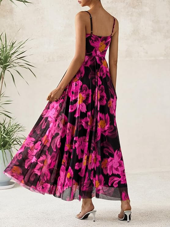 BTFBM Women Summer Floral Maxi Dresses Elegant Spaghetti Strap Dress