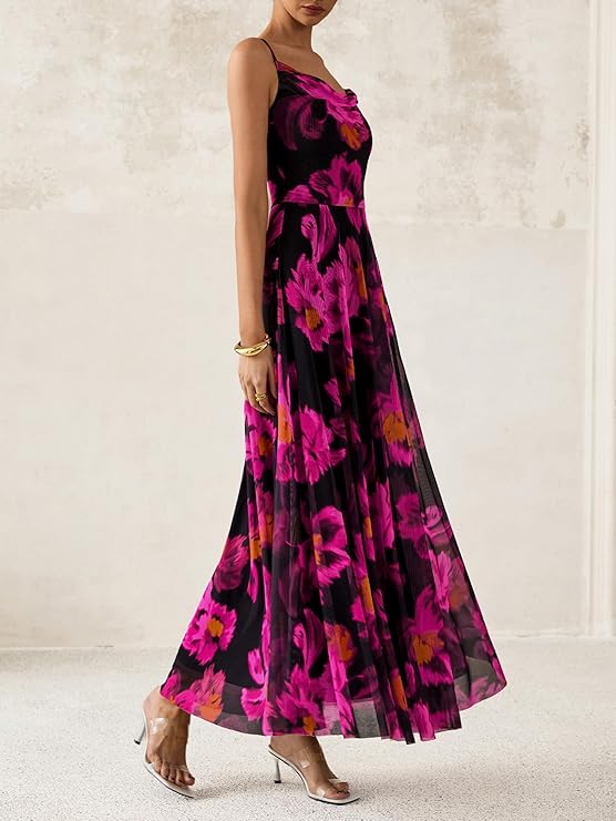 BTFBM Women Summer Floral Maxi Dresses Elegant Spaghetti Strap Dress