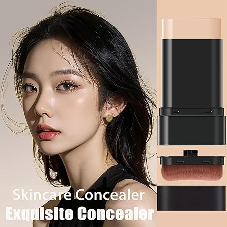  2 In 1 Anti Wrinkle Foundation Stick, Korea Flawless Eraser - Hydrating Lightweight, Double Head Foundation Make Up Stick with Brush,Multi-Use Face Makeup Contour
