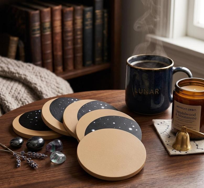 🌙 The "Lunar Cycle" Coaster Set