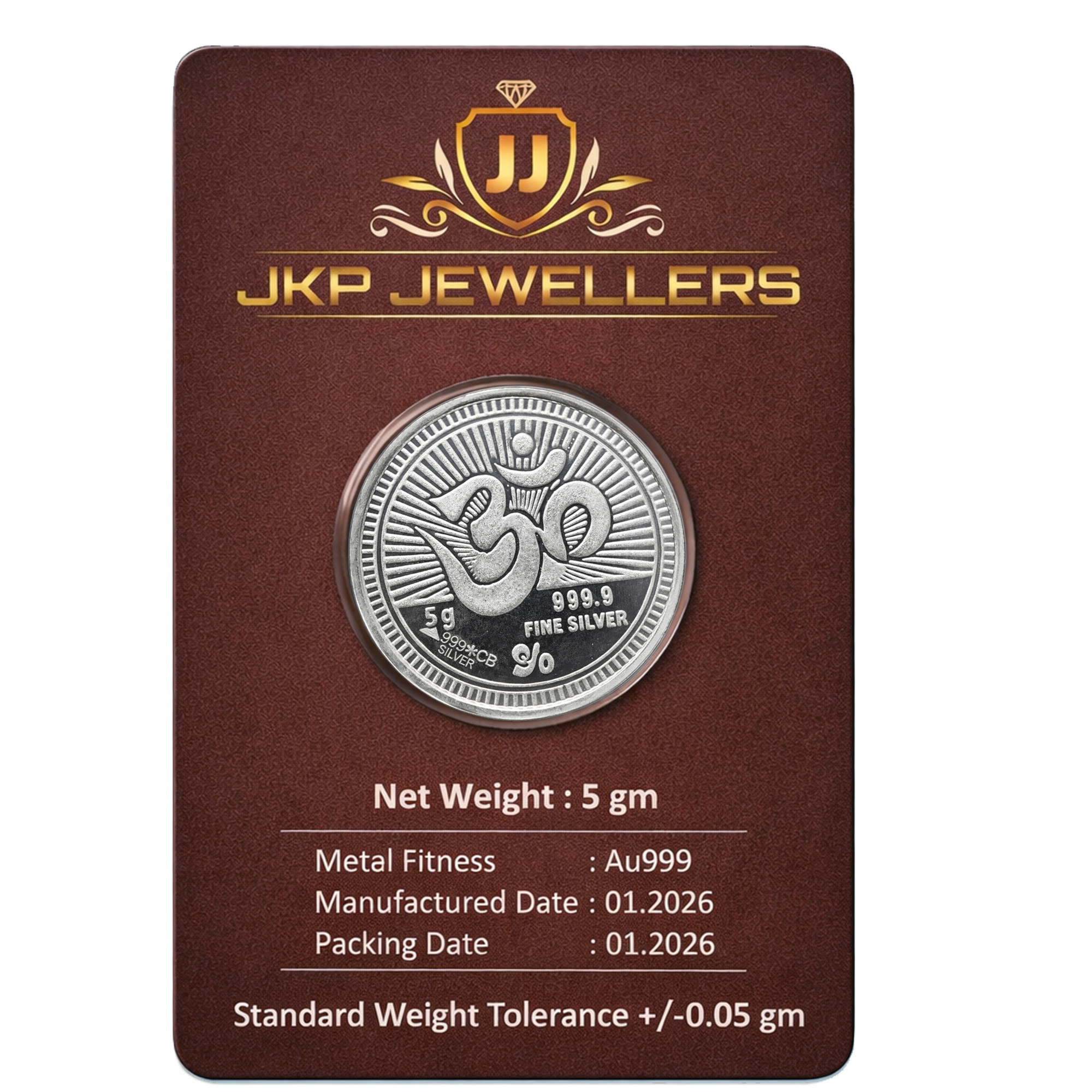 JKP Jewellers 5 Gram 999.9 Fine Silver Coin – Sacred Om Design | Ultra Pure 999.9 Silver | Premium Mirror Finish | Certified Authentic Coin | Perfect for Festive Gifting, Puja & Investment