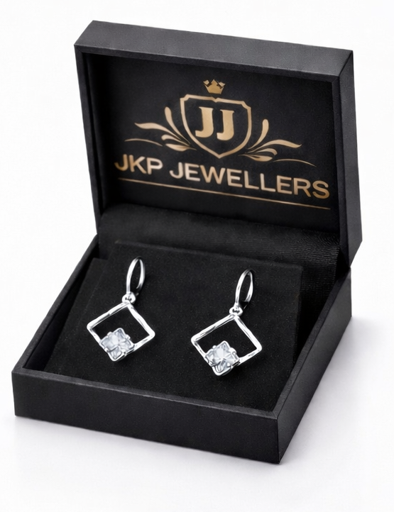 Geometric Silver Drop Earrings