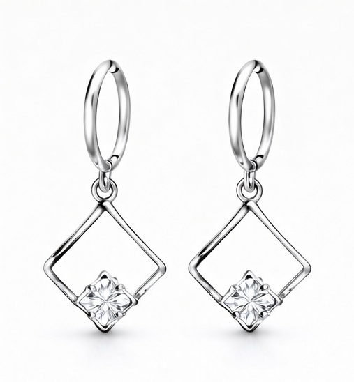Geometric Silver Drop Earrings