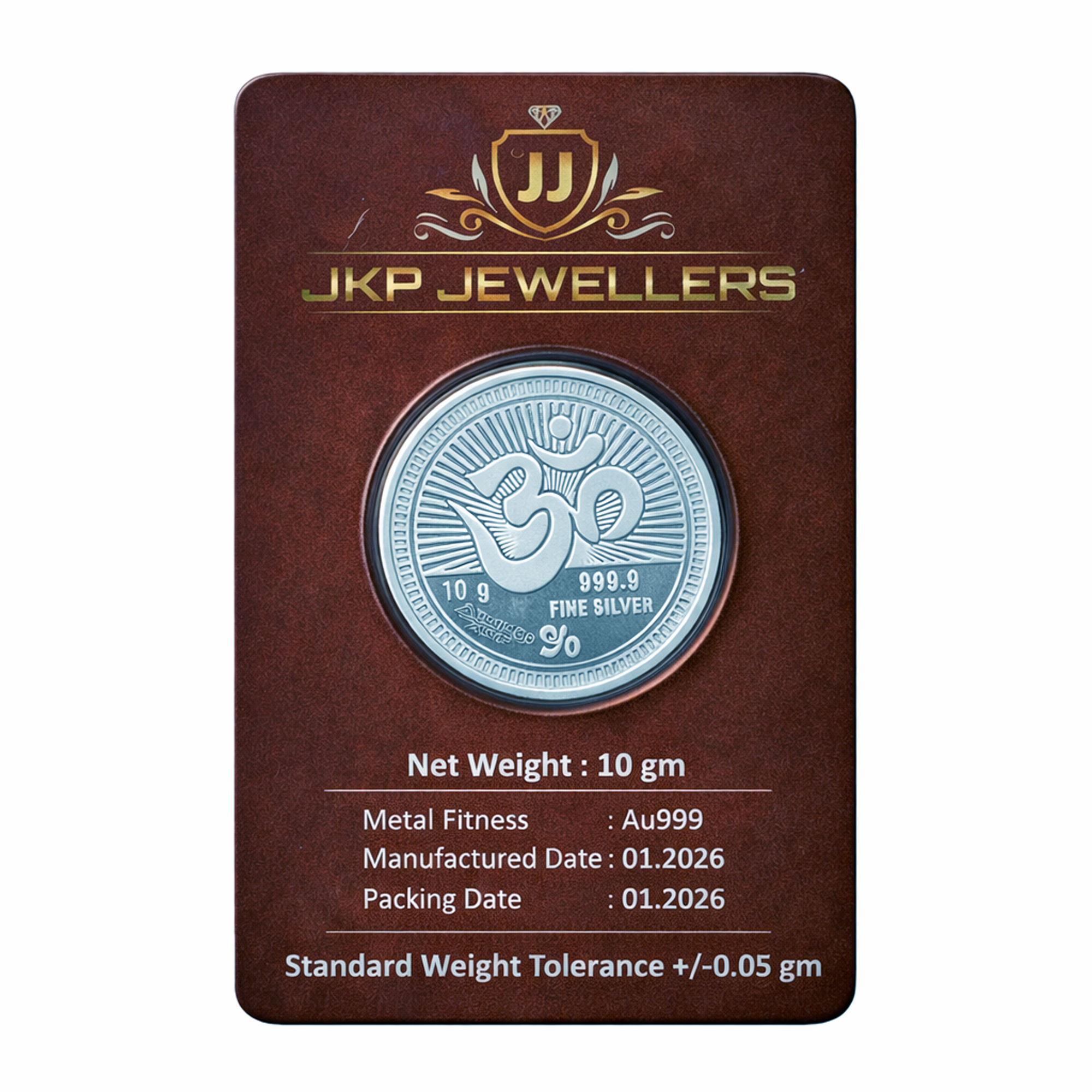 JKP Jewellers 10 Gram 999.9 Fine Silver Coin (Om Design) | 24K Purity | Certified | Gift for Diwali, Wedding & Investment