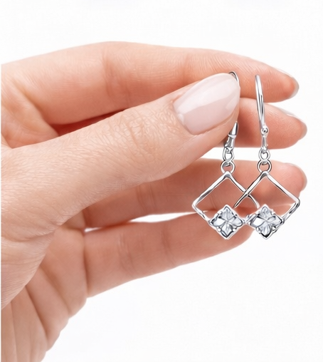 Geometric Silver Drop Earrings