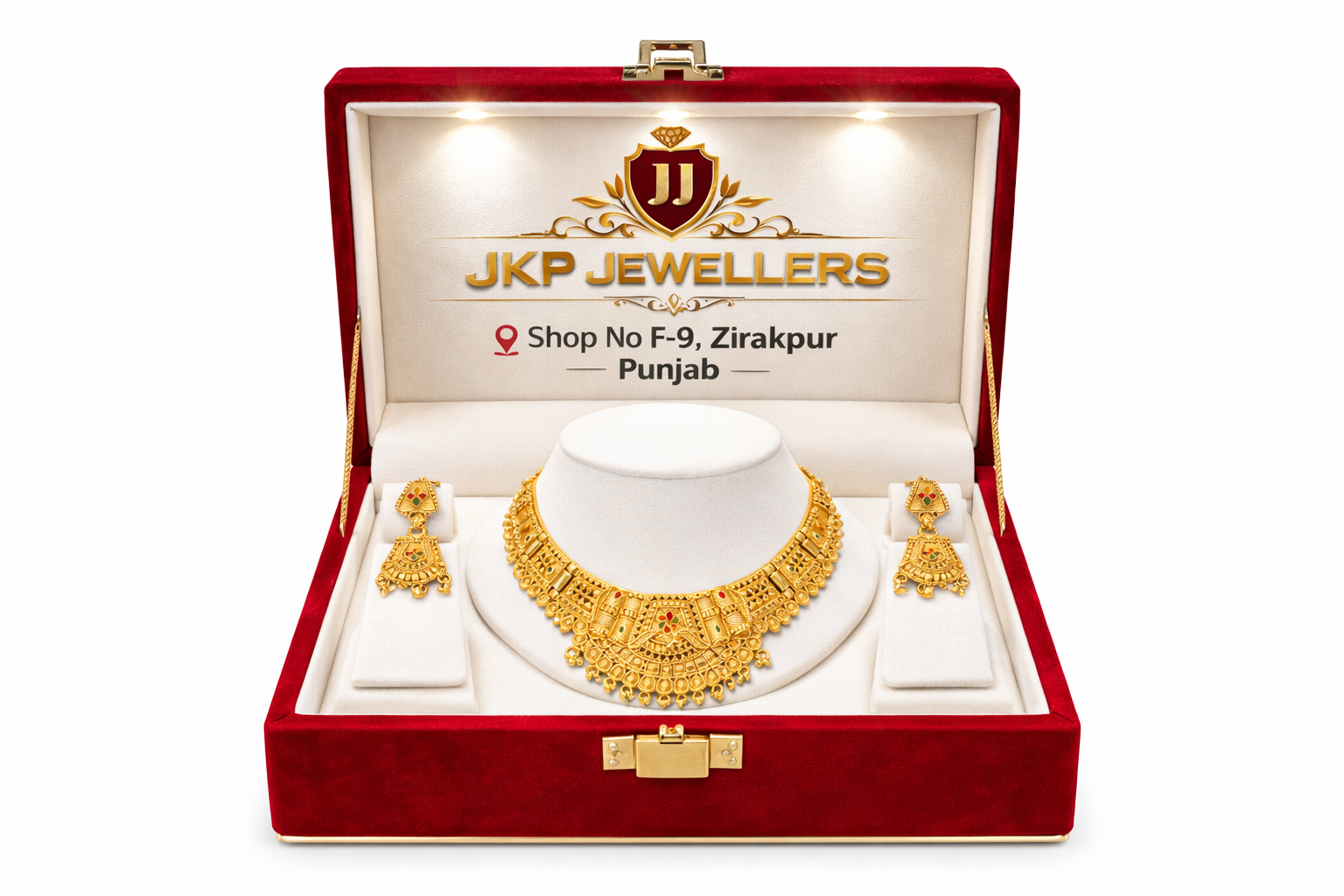 JKP Jewellers Traditional Gold Plated Bridal Necklace Set with Matching Earrings | Punjabi Wedding Jewellery | Heavy Designer Choker Set for Women