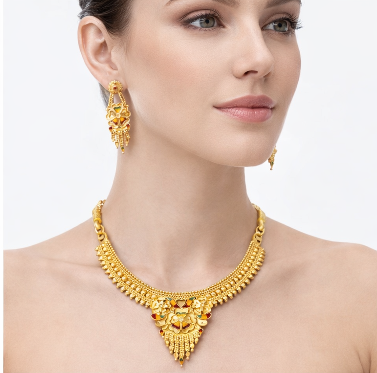 Traditional Gold Necklace & Earrings Set