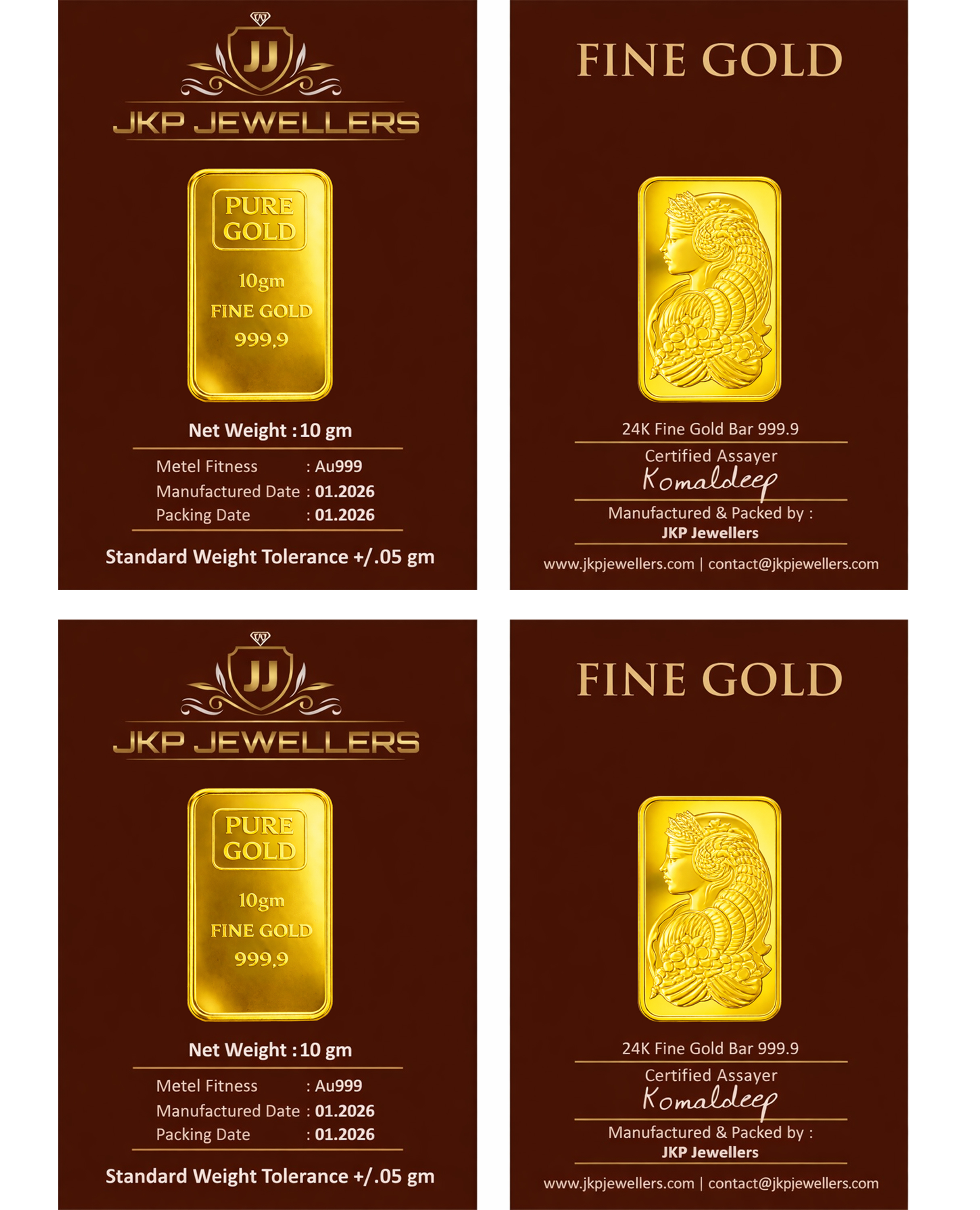 JKP Jewellers 24K Pure Gold Bar 10+10 Gram (999.9 Purity) | Certified Fine Gold Investment Bar | Tamper-Proof Secure Packaging | Ideal for Investment & Gifting