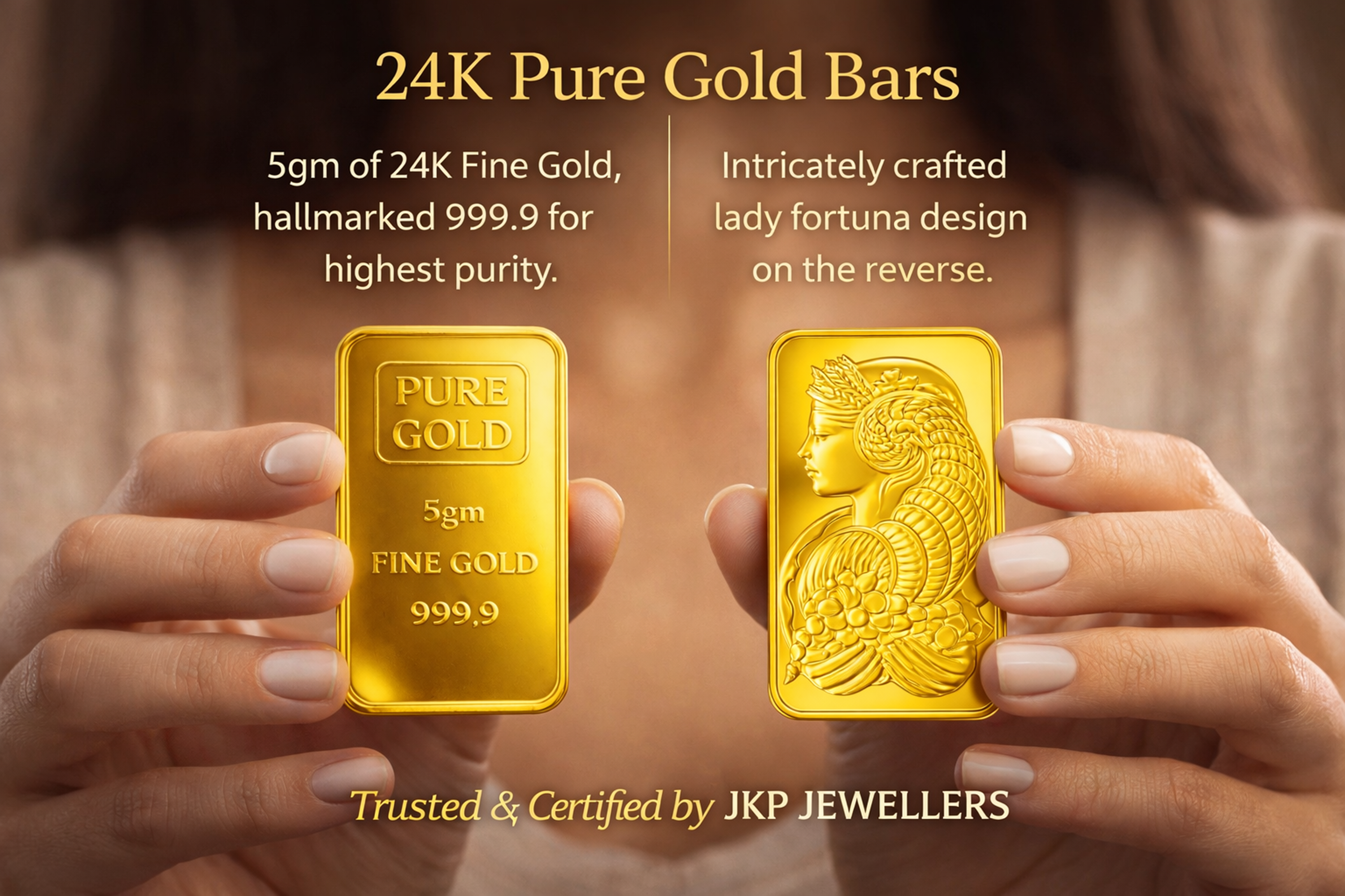 JKP Jewellers 24K Pure Gold Bar 5+10 Gram (999.9 Purity) | Certified Fine Gold Investment Bar | Tamper-Proof Secure Packaging | Ideal for Investment & Gifting