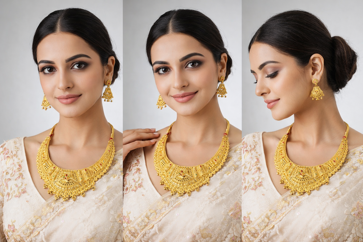 JKP Jewellers Traditional Gold Plated Bridal Necklace Set with Matching Earrings | Punjabi Wedding Jewellery | Heavy Designer Choker Set for Women