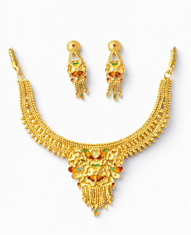 Traditional Gold Necklace & Earrings Set