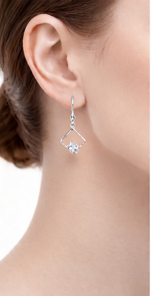 Geometric Silver Drop Earrings