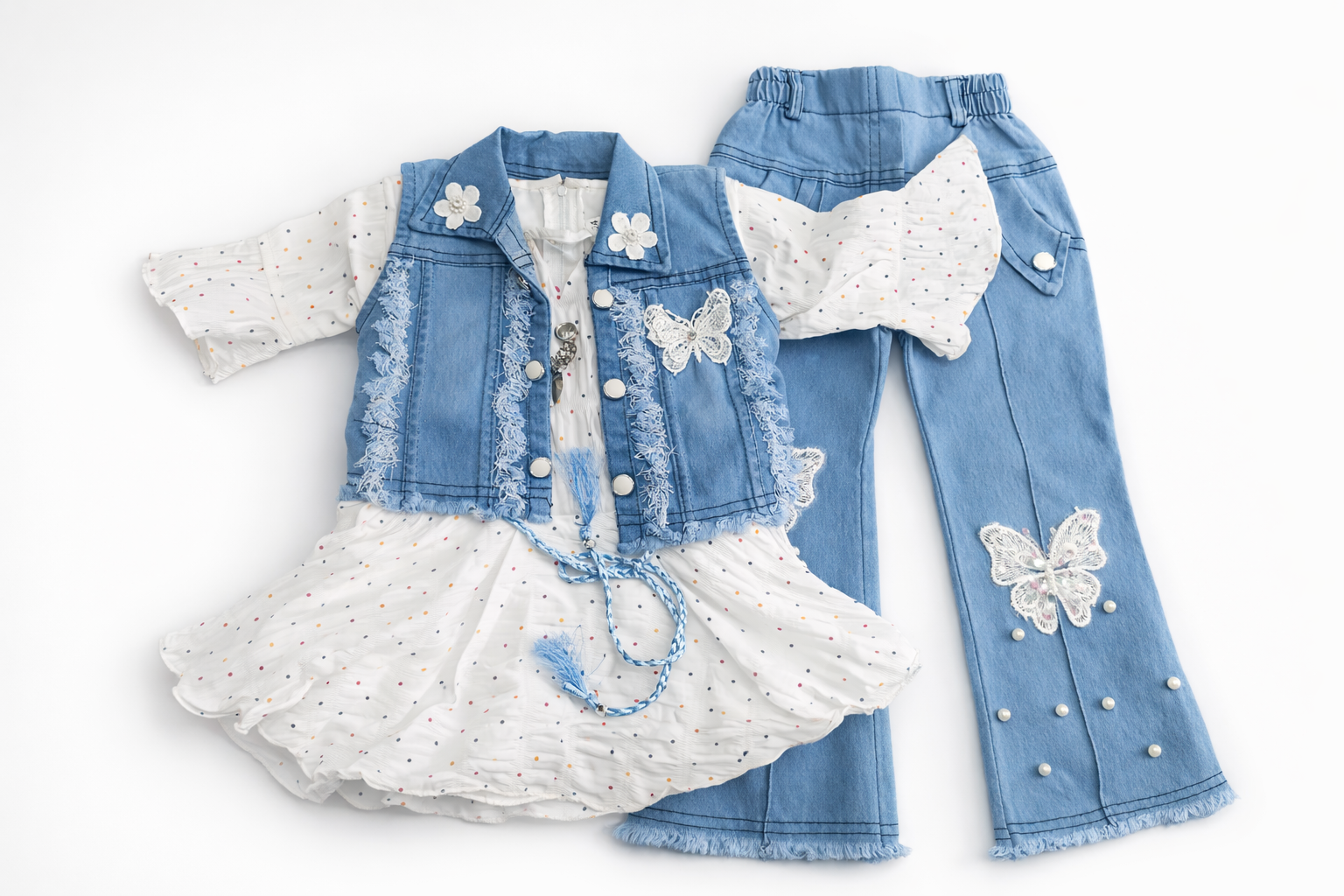 Girls' Denim and Dress Outfit Set