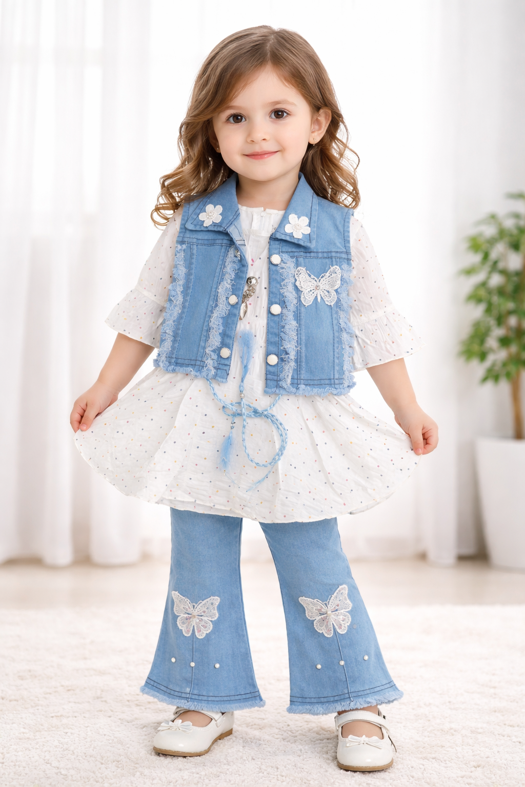 Girls' Denim and Dress Outfit Set