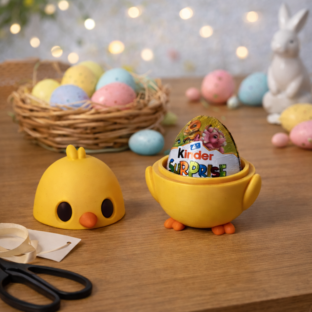 Velykinis viščiukas – 3D spausdinta dėžutė siurprizui (Kinder kiaušiniui)
