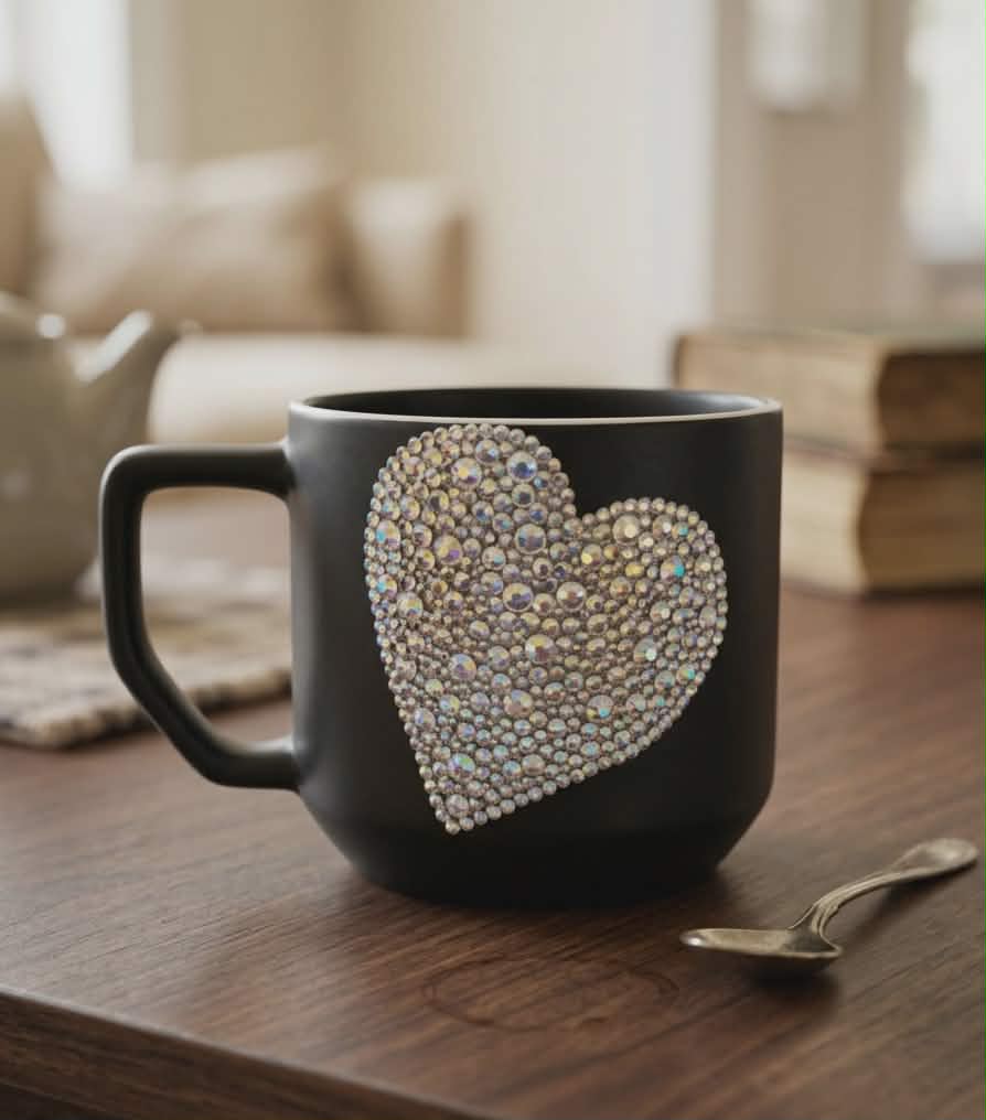 Juodas puodelis su širdele