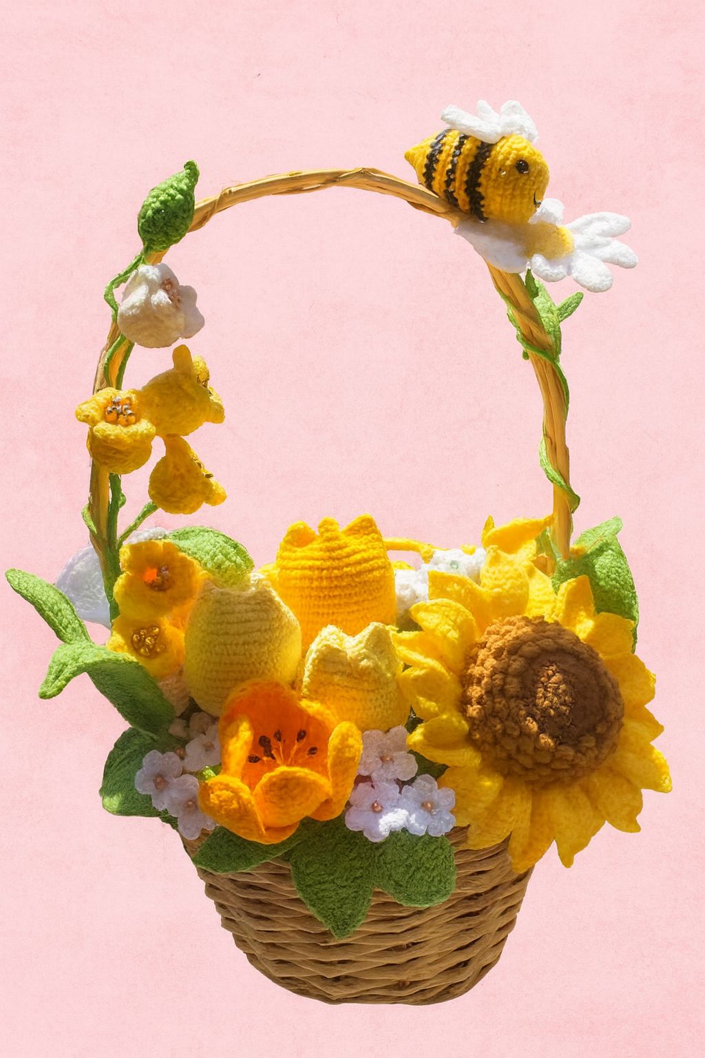 Canasta de Flores Tejido a Mano