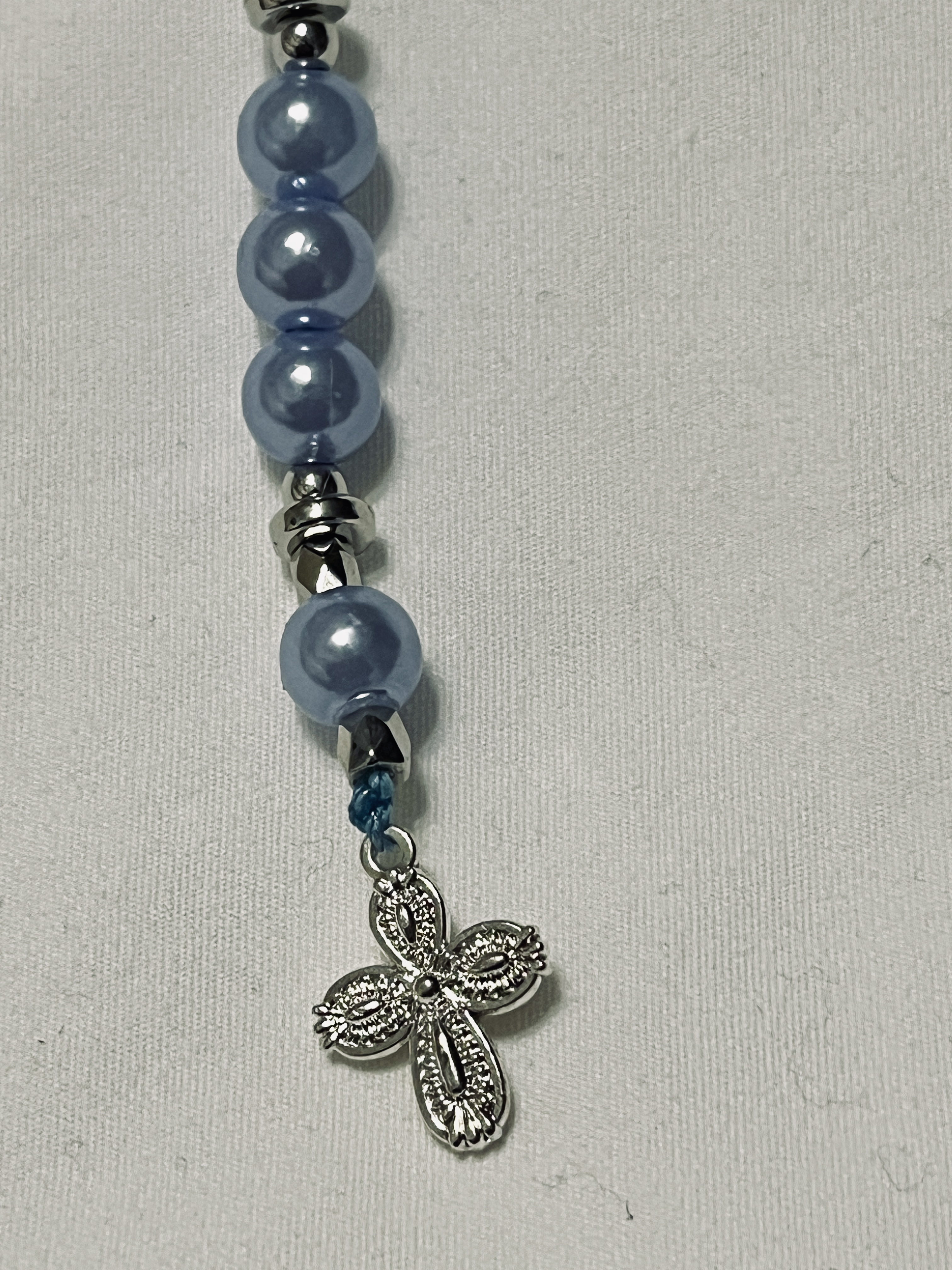 Faux Blue Pearl Bead Rosario