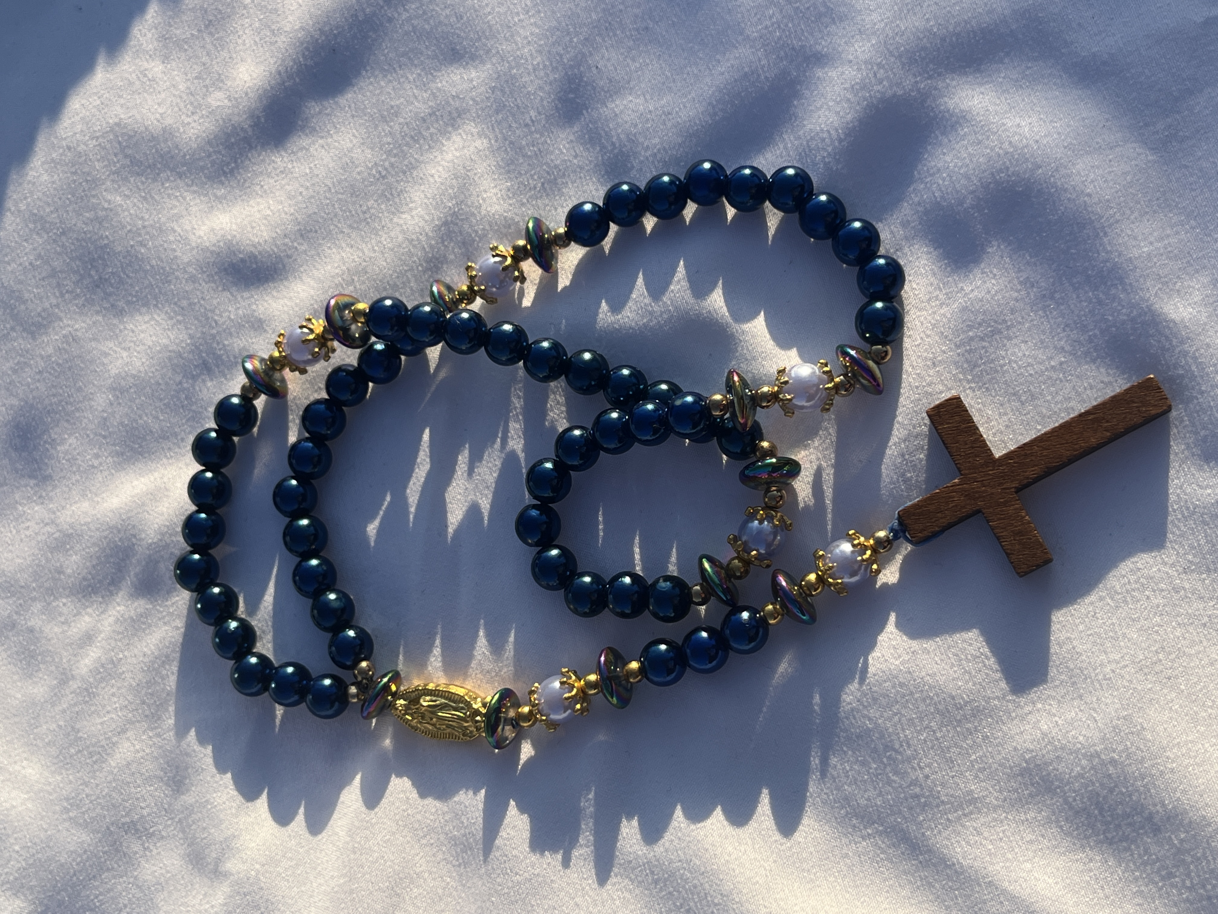 Blue Faux Pearl Rosary