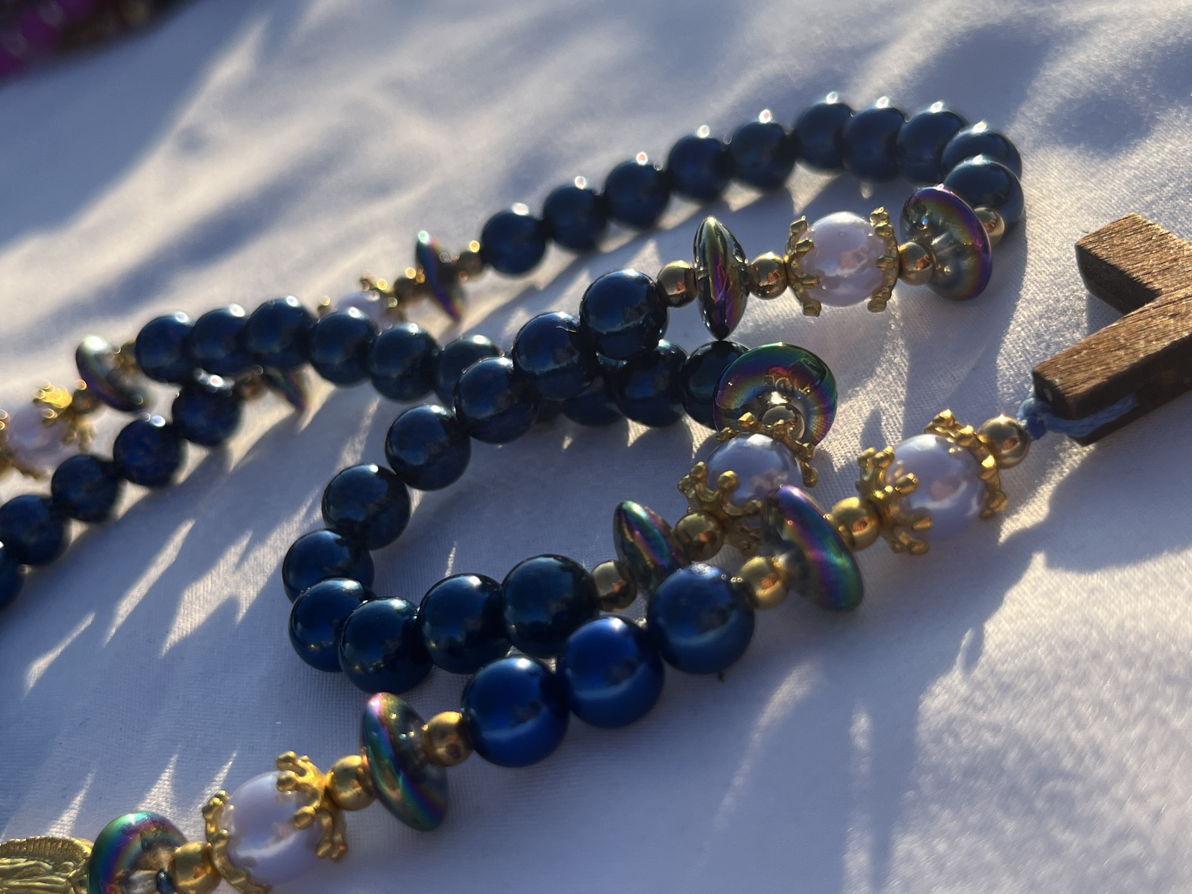 Blue Faux Pearl Rosary