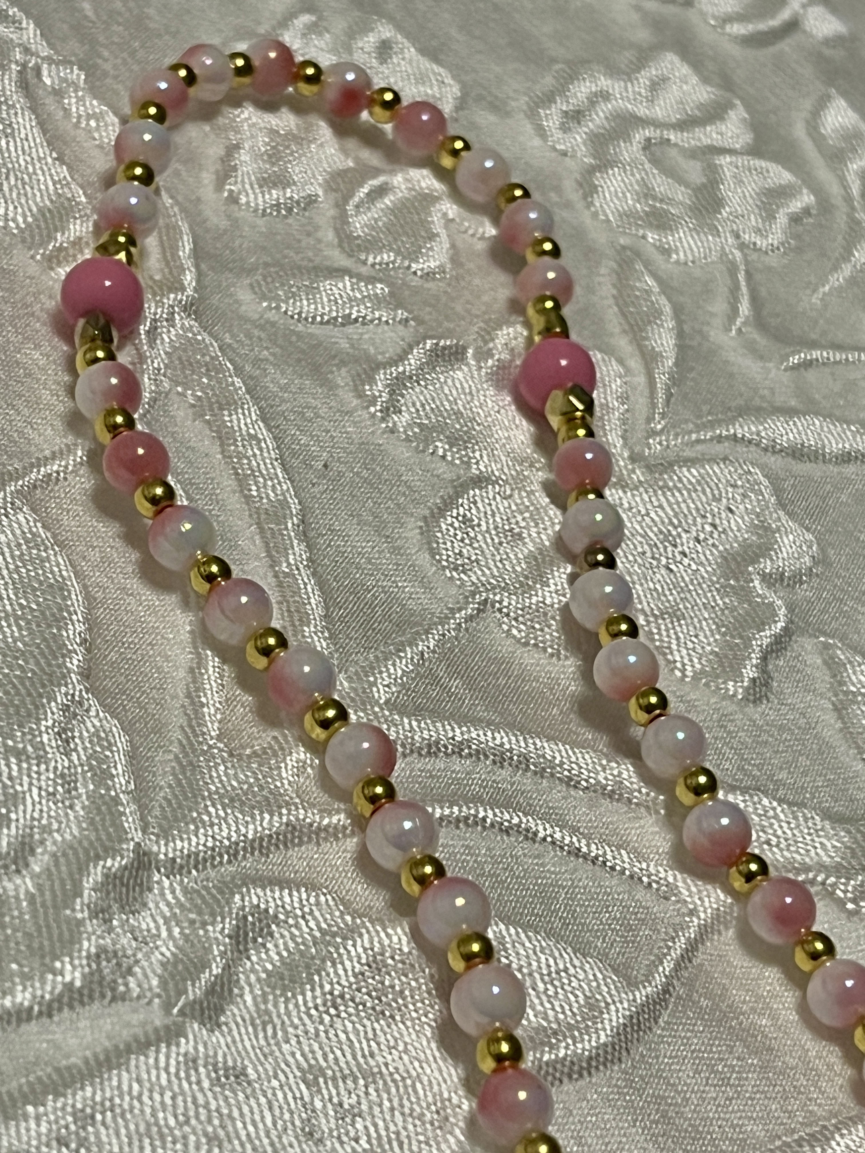 Pink Beaded Rosary Necklace