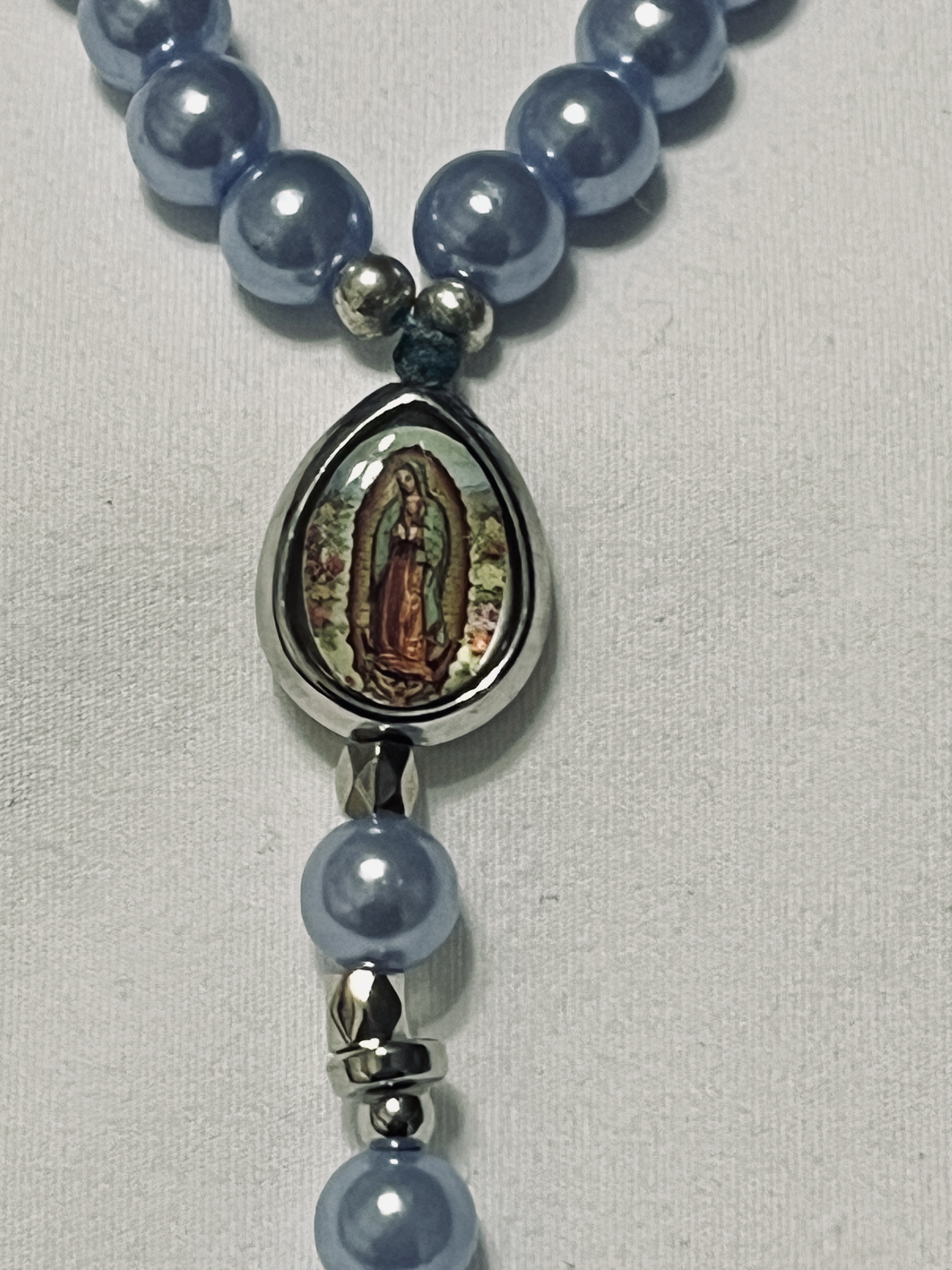 Faux Blue Pearl Bead Rosario