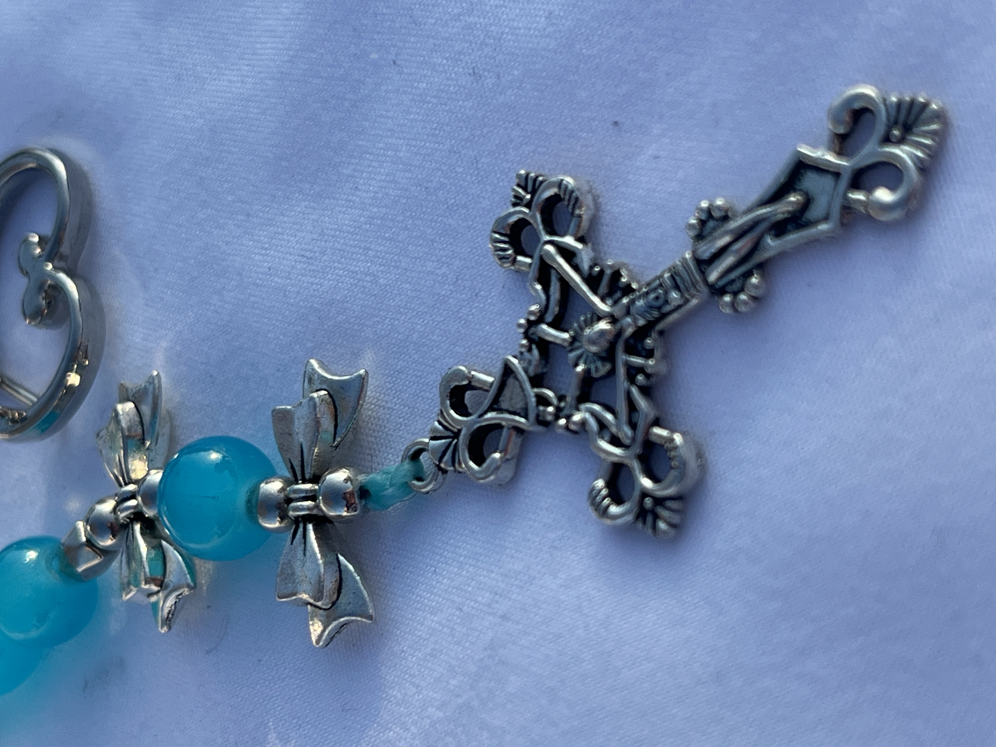 Aqua Beaded Rosary Keychain