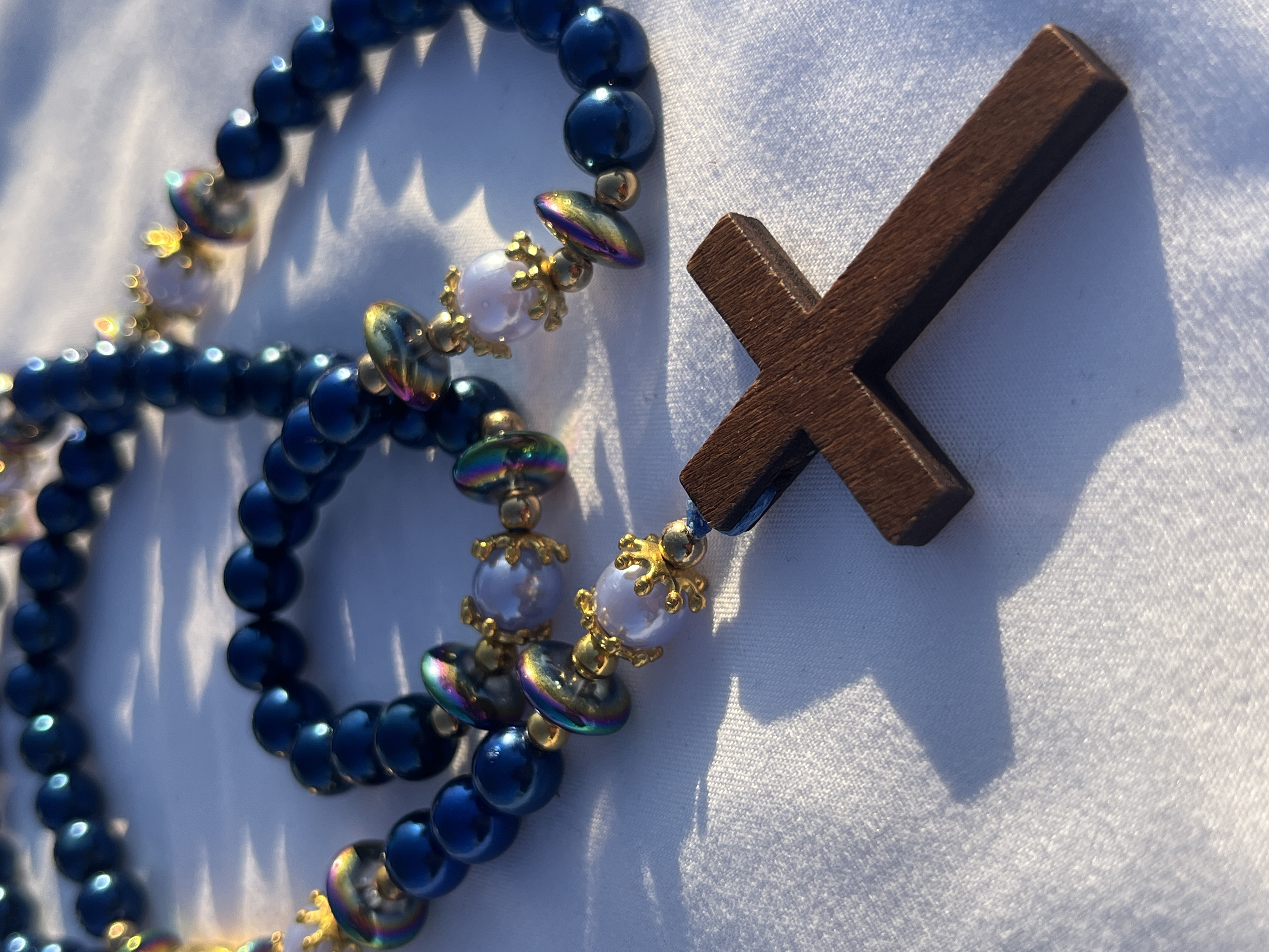 Blue Faux Pearl Rosary