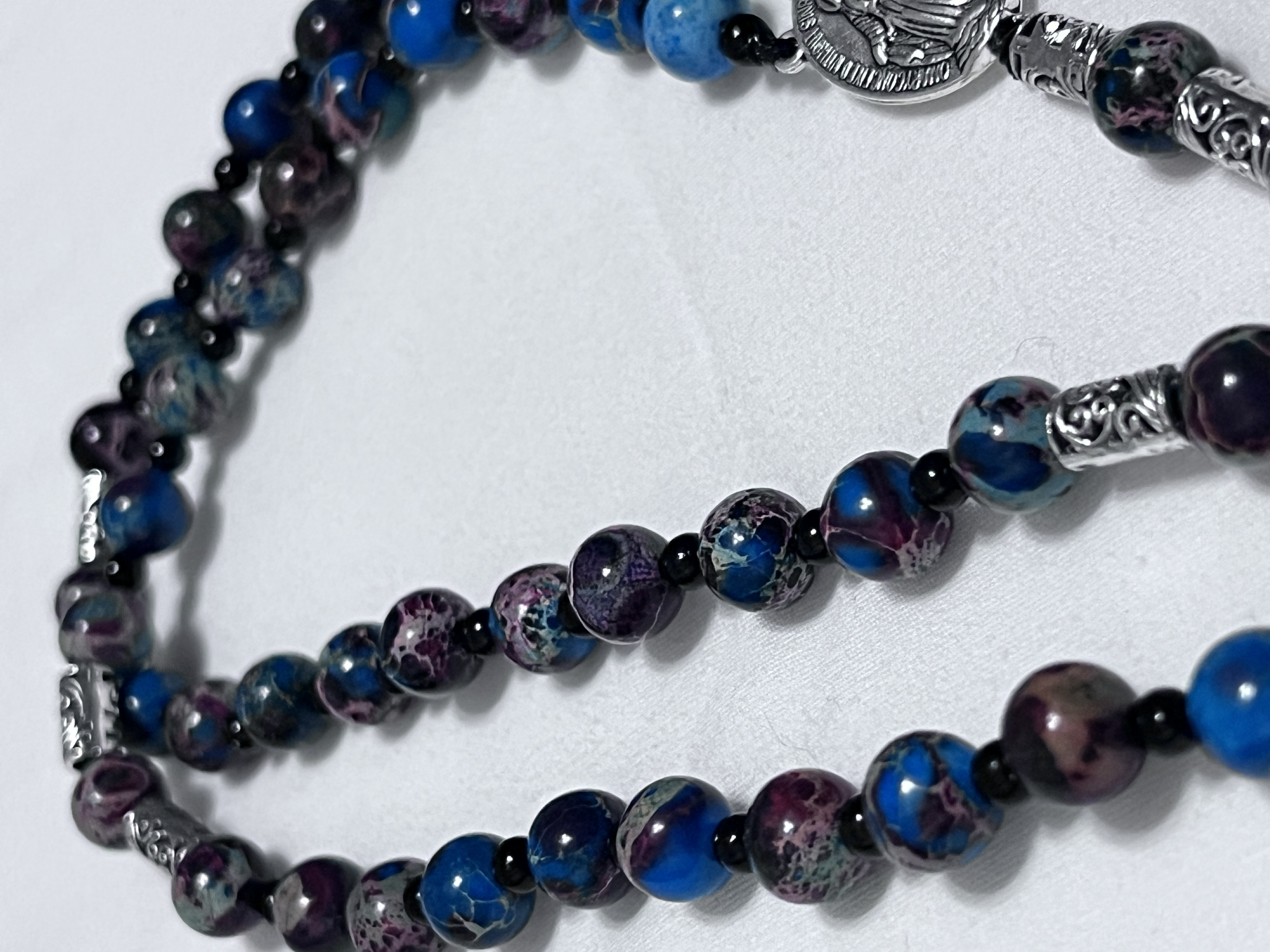 Marbled Bead Rosario Necklace