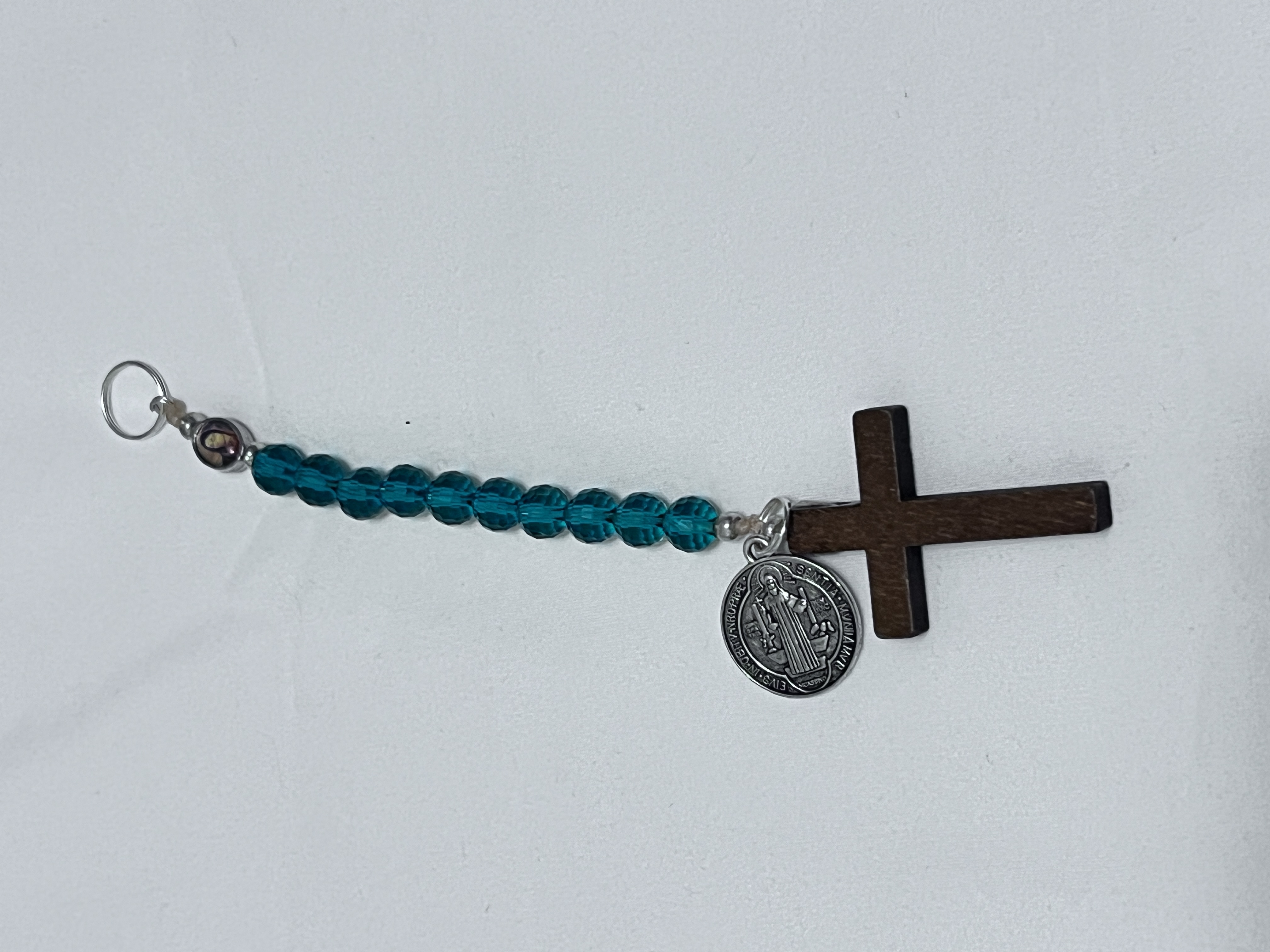 Wooden Cross Rosary Keychain