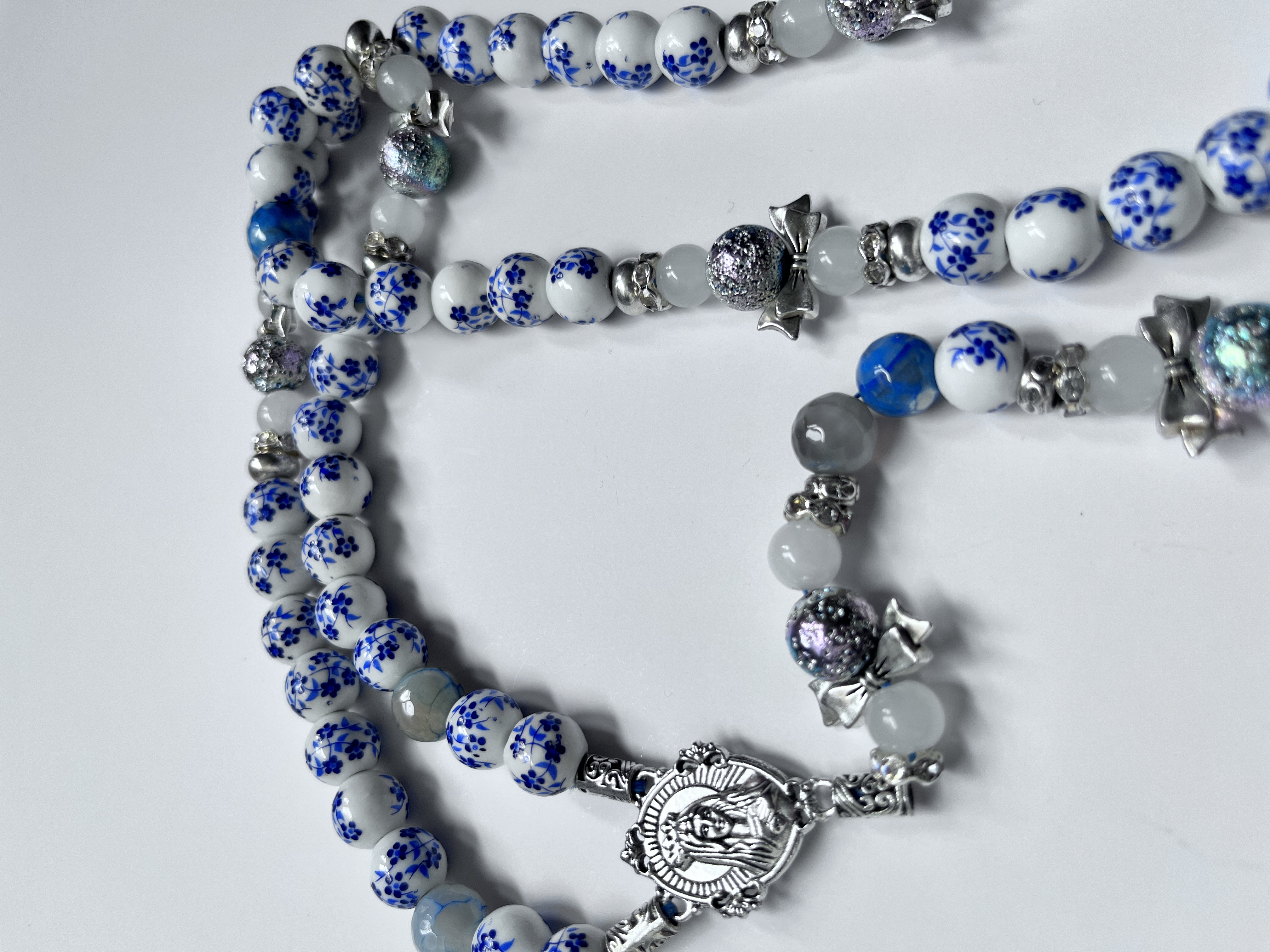 Blue Floral Bead Rosary