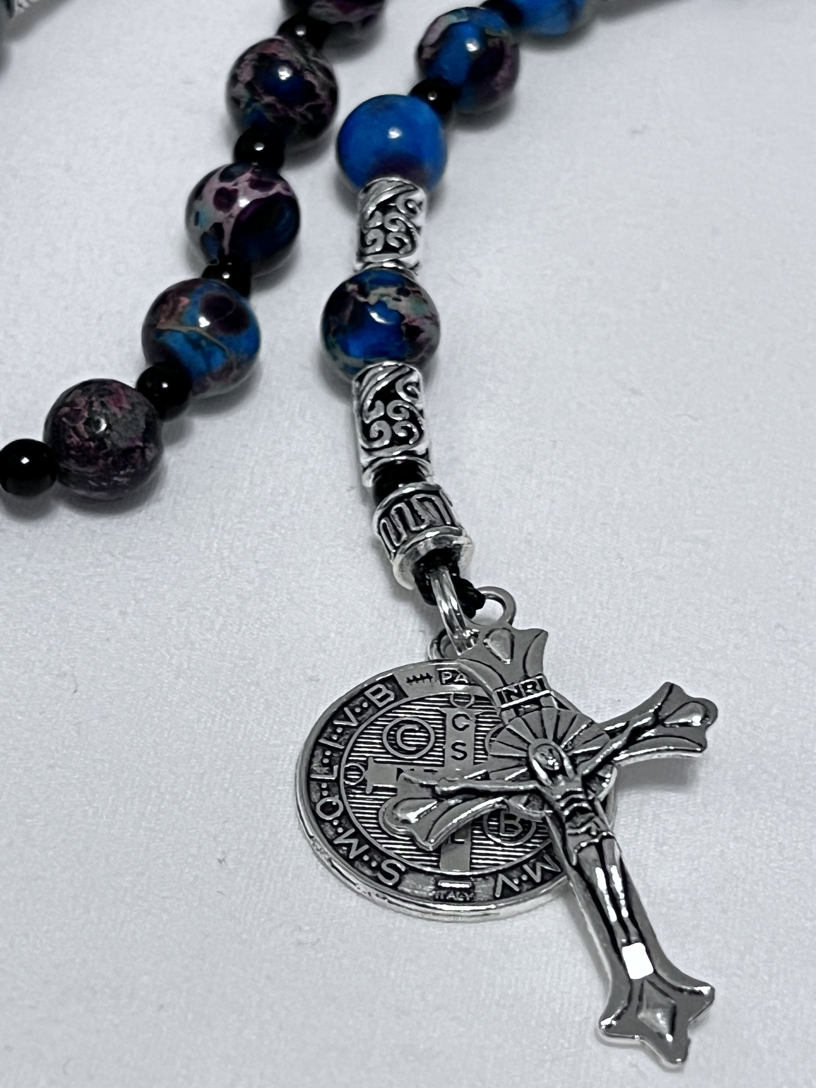 Marbled Bead Rosario Necklace