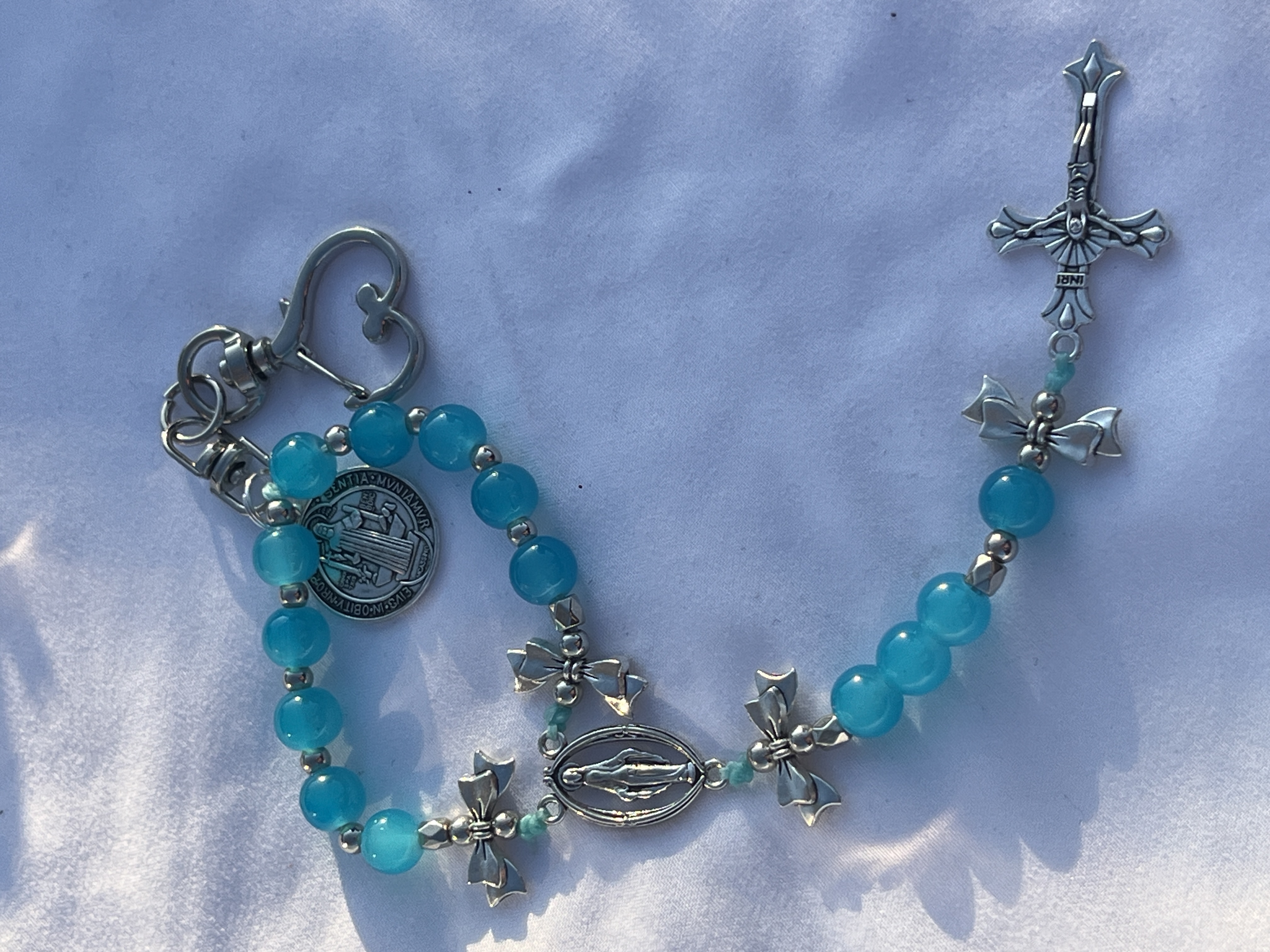 Aqua Rosary Keychain 