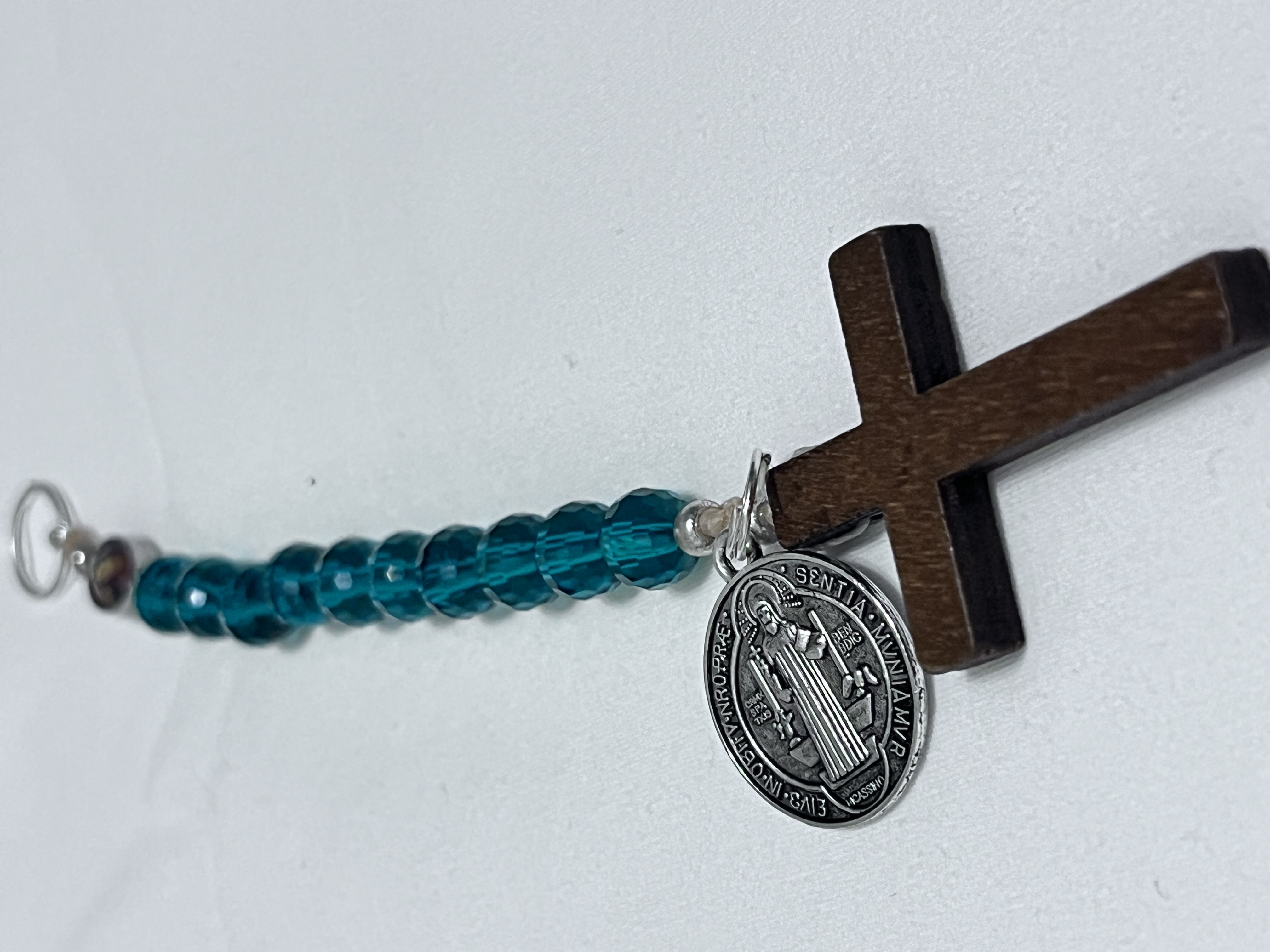 Wooden Cross Rosary Keychain