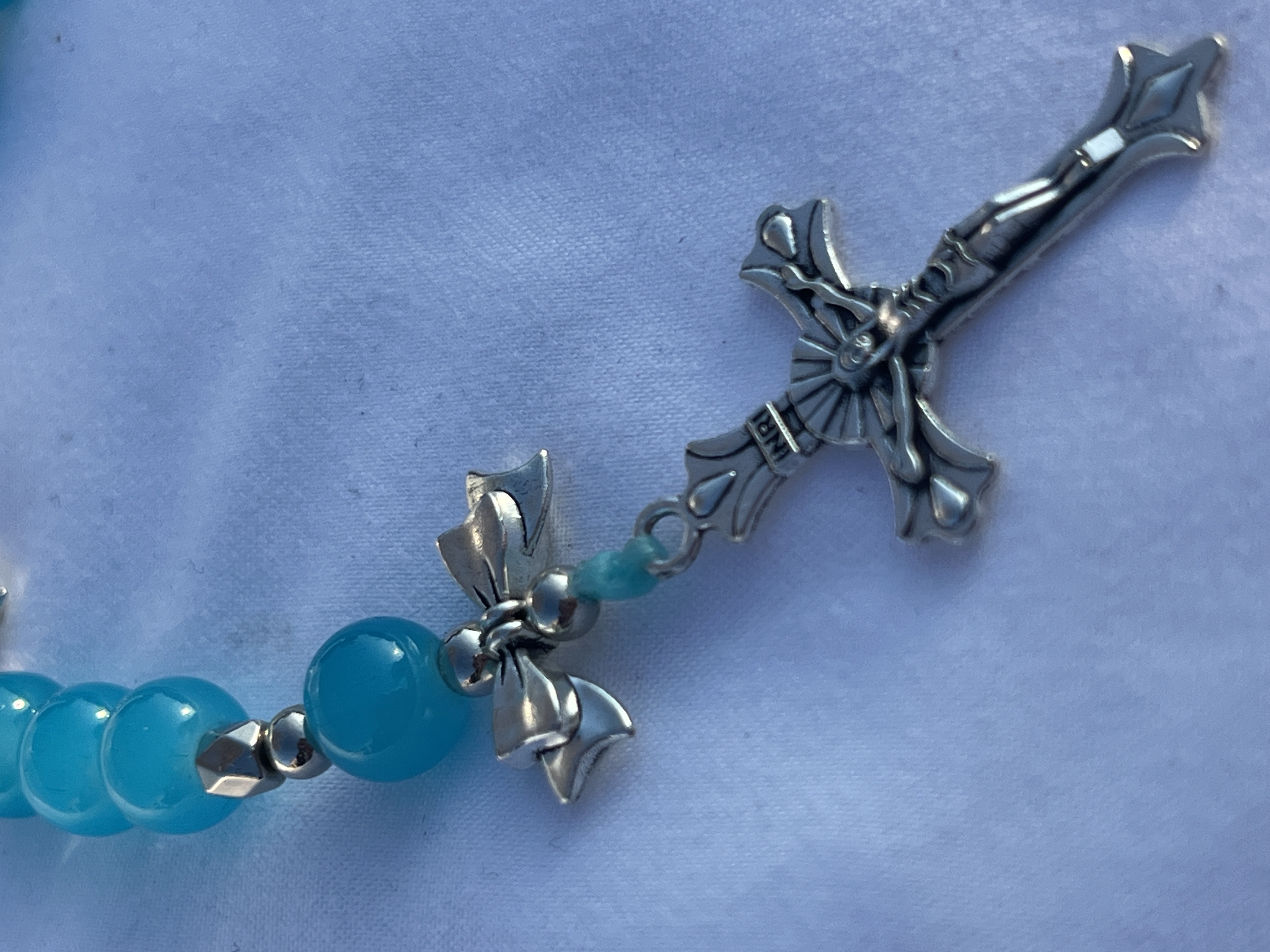Aqua Rosary Keychain 