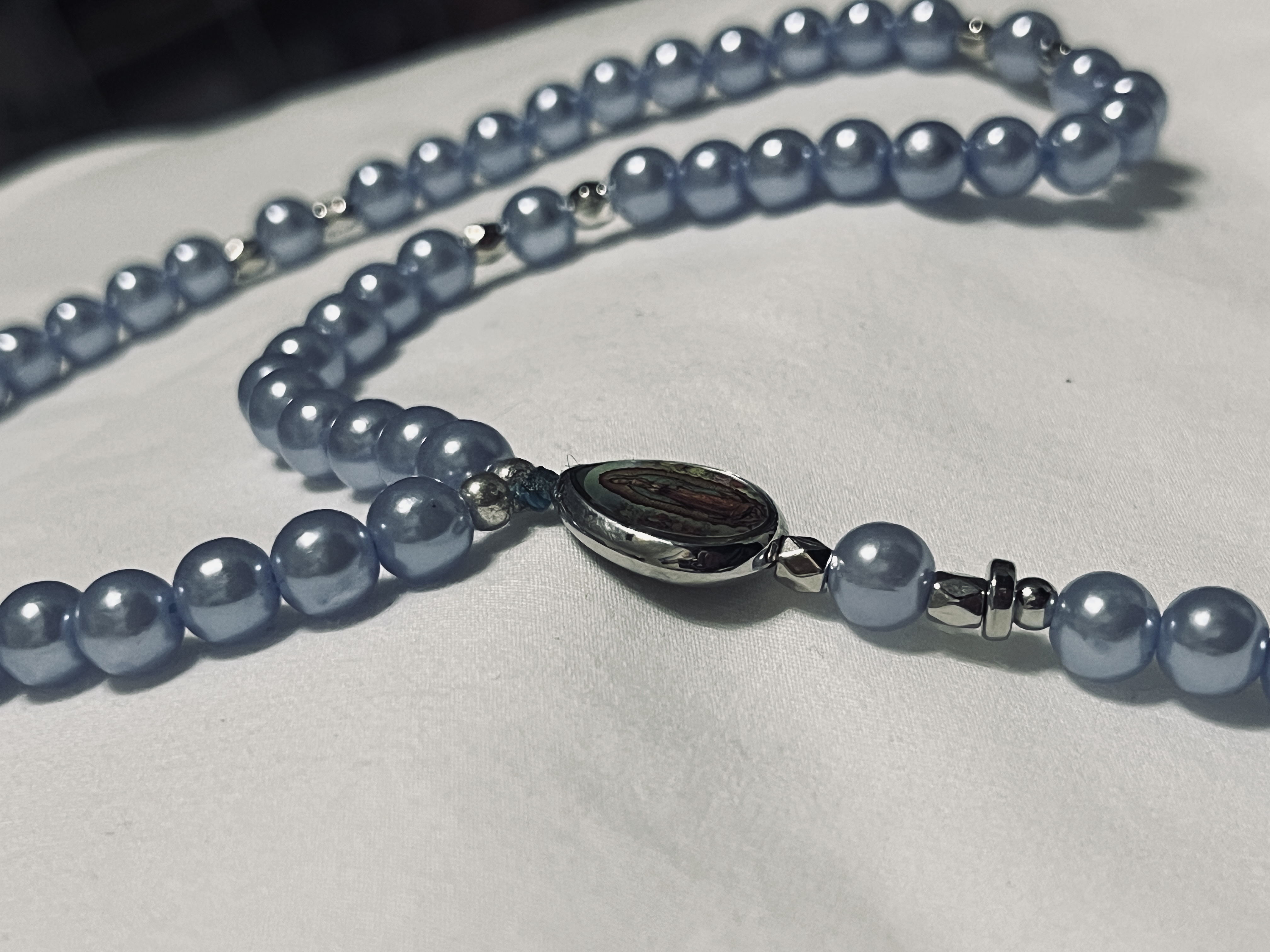 Faux Blue Pearl Bead Rosario