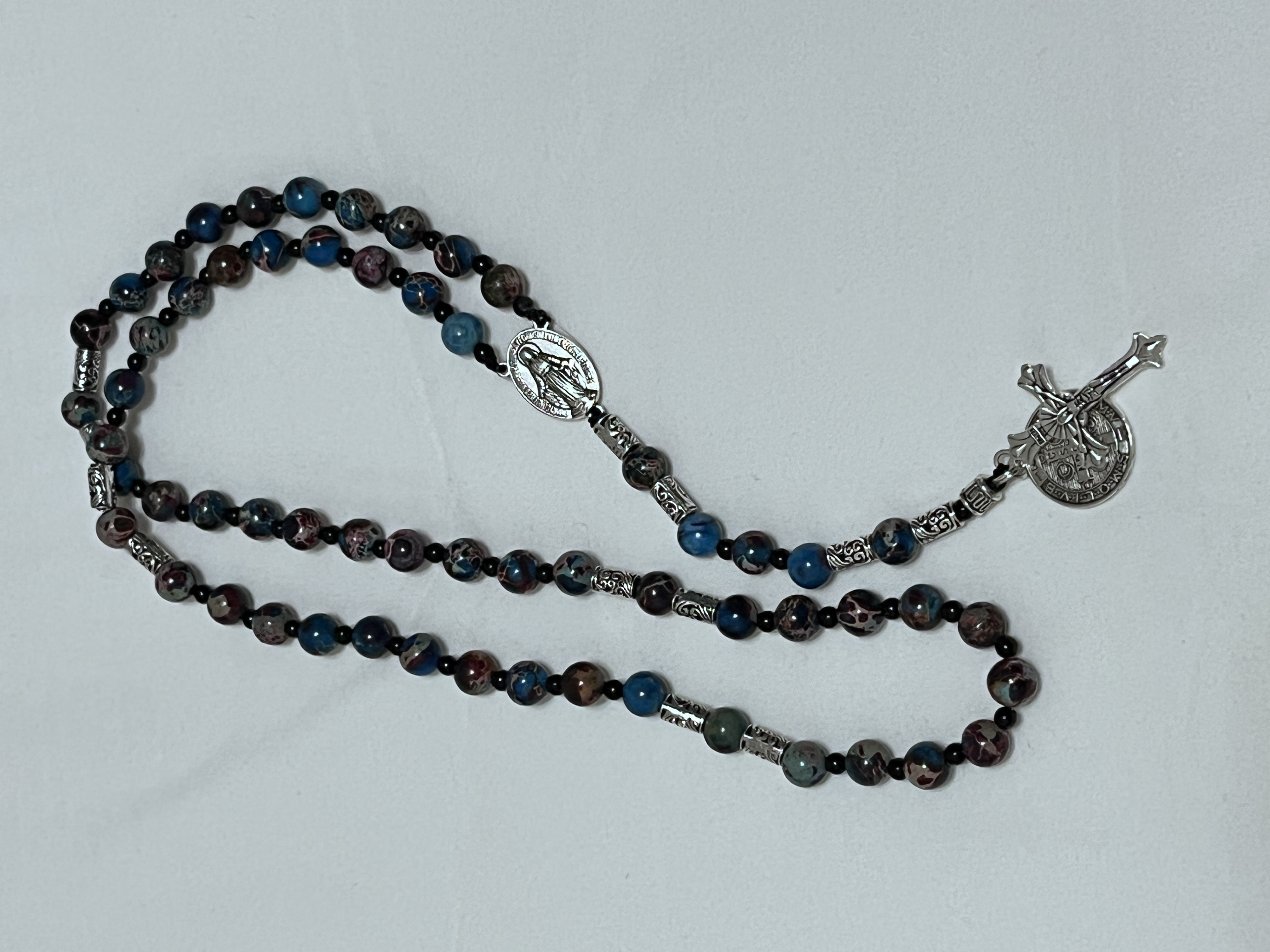 Marbled Bead Rosario Necklace