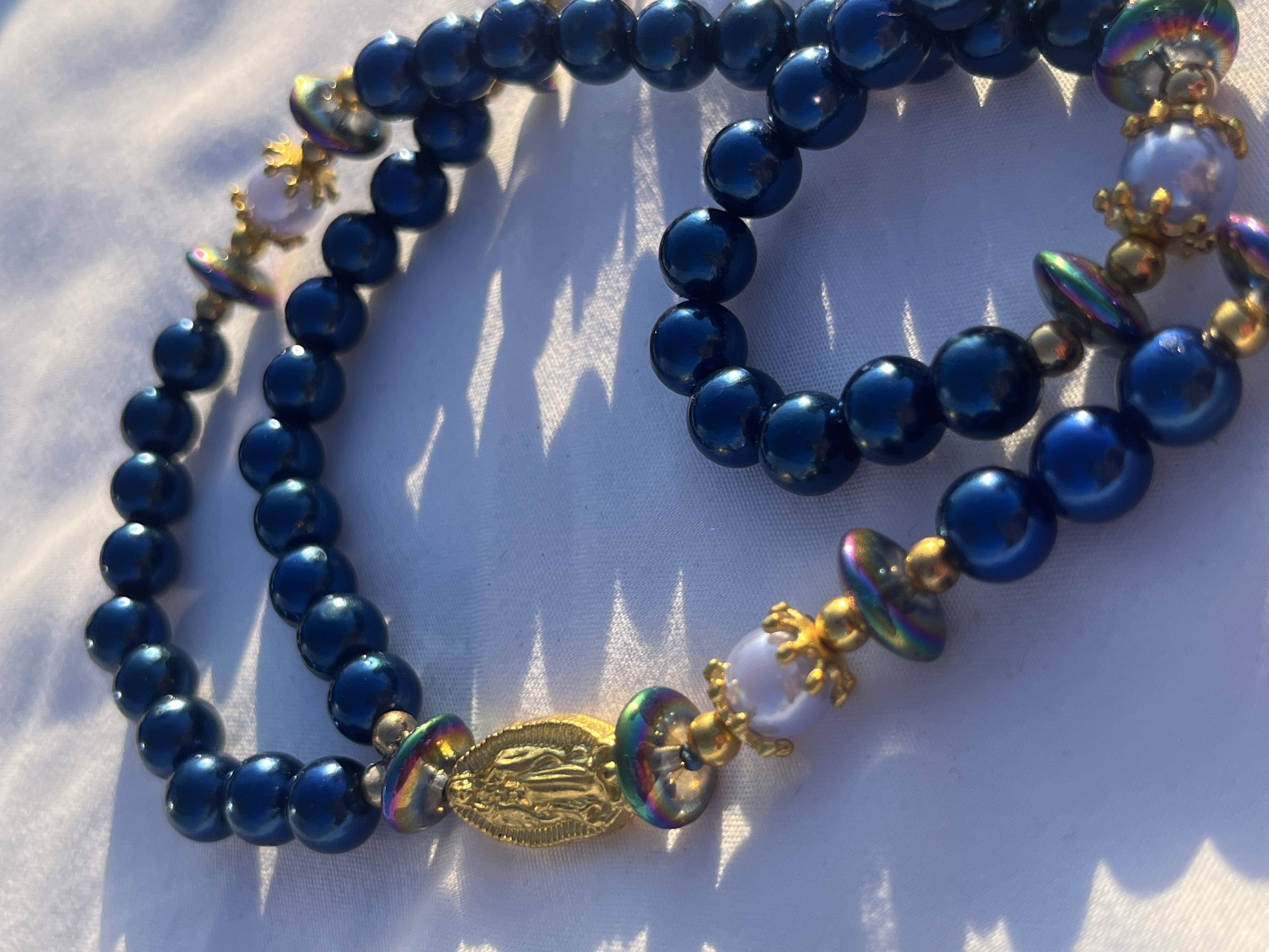 Blue Faux Pearl Rosary