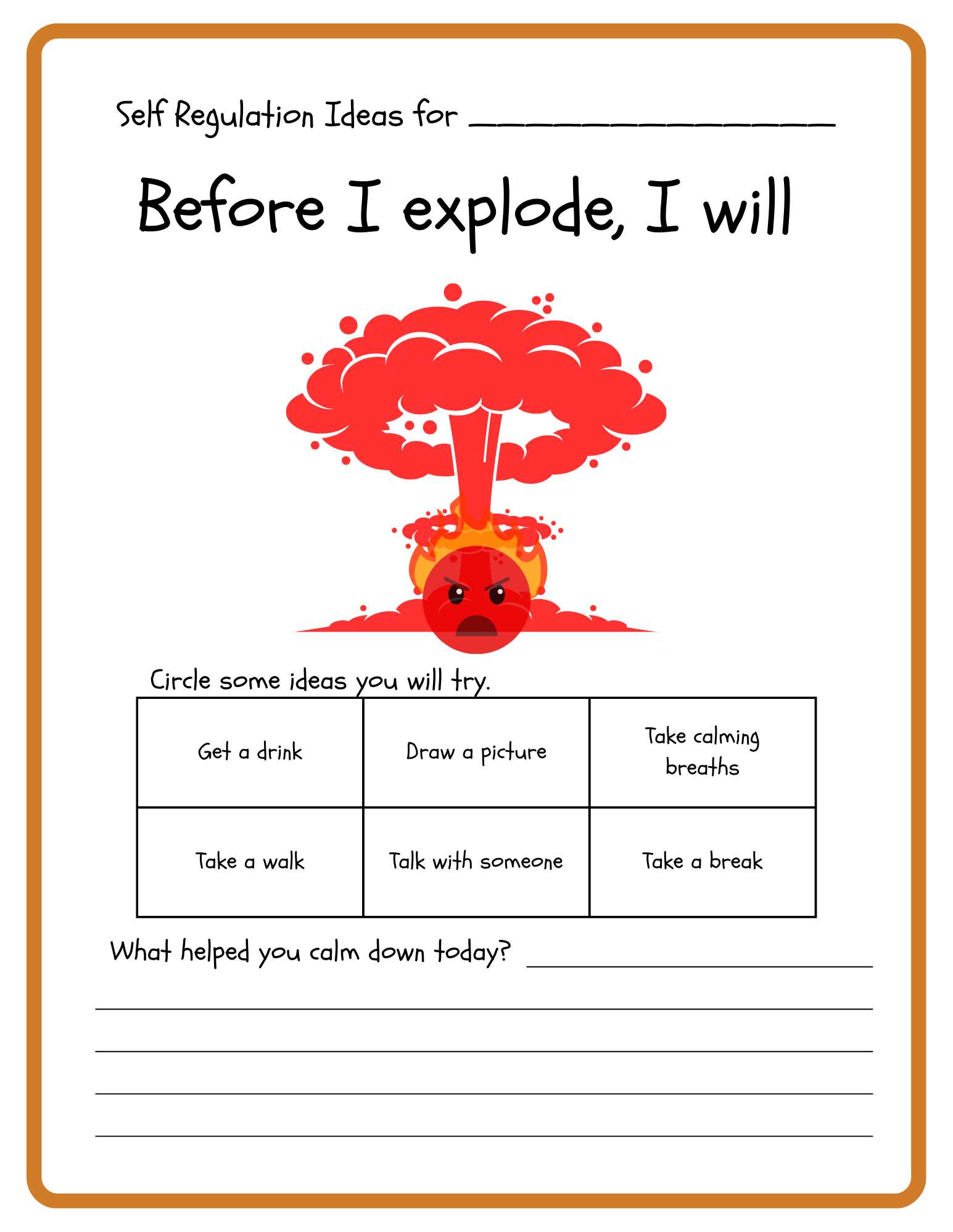 Self Regulation Worksheet