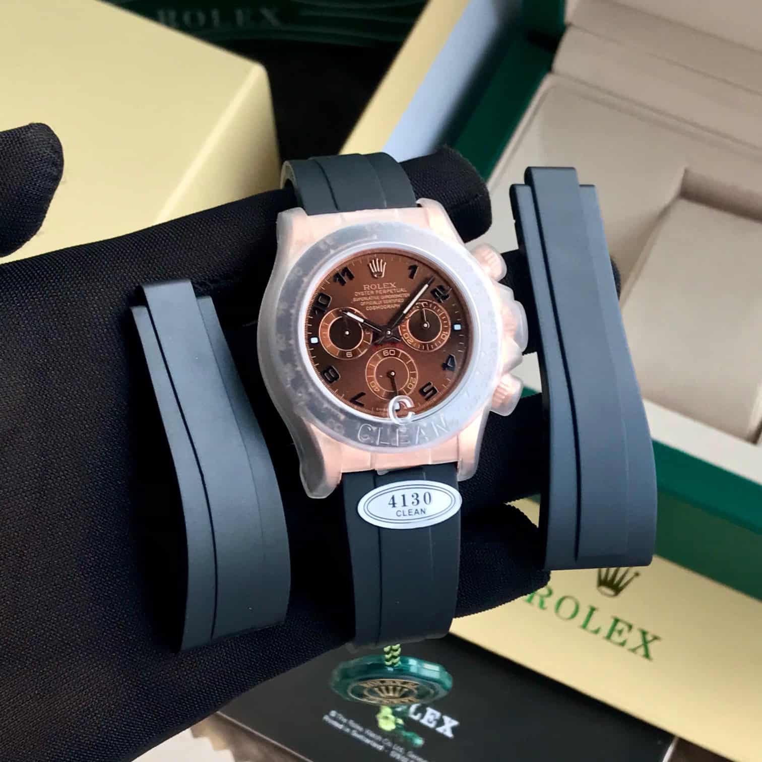 Rolex Cosmograph Daytona Chocolate Index Oysterflex Everose Gold Swiss ETA Mens Watch