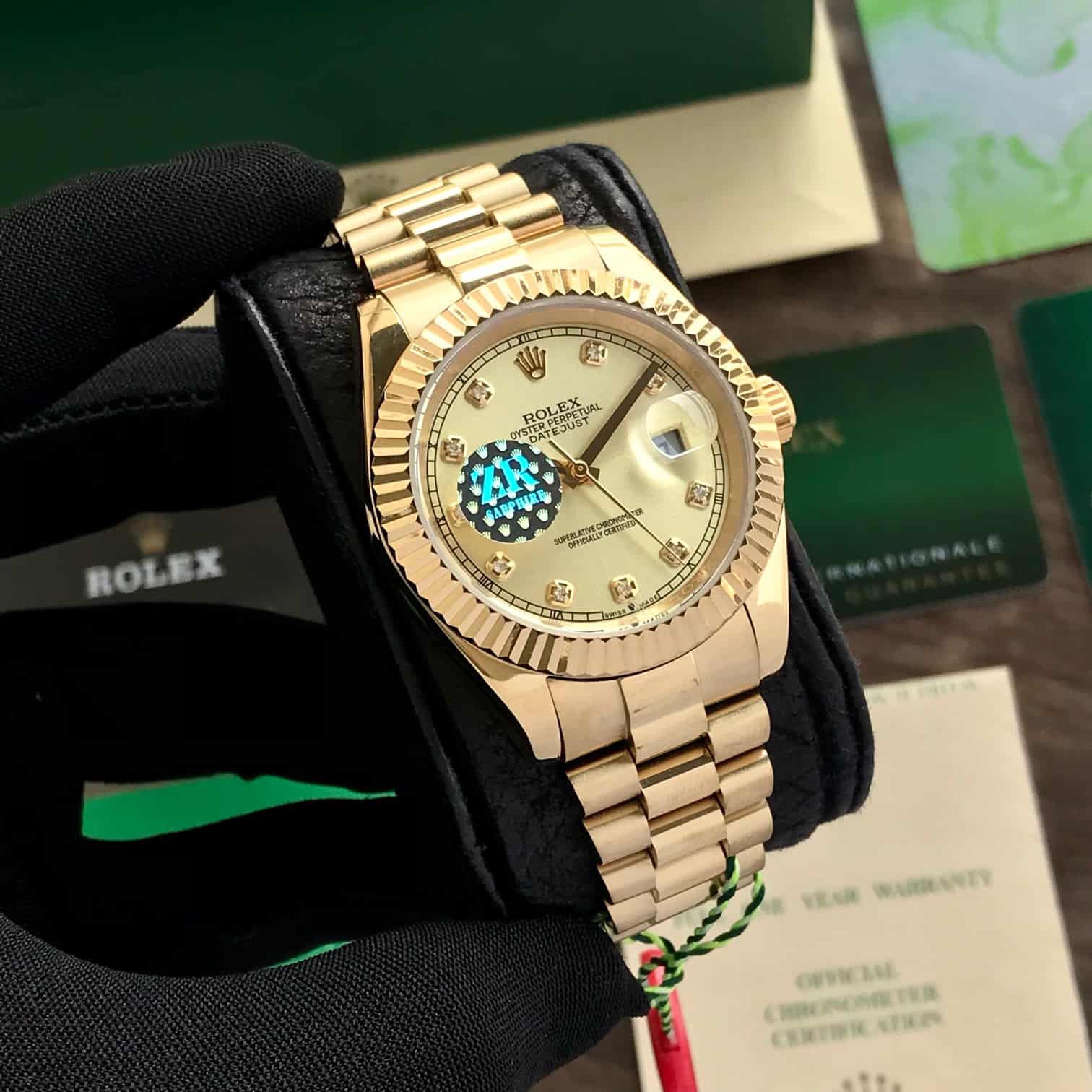 Exclusive Rolex Day Date 41 Gold Tone Gold Dial Dimond Numbers Japanese Automatic Mens Watch